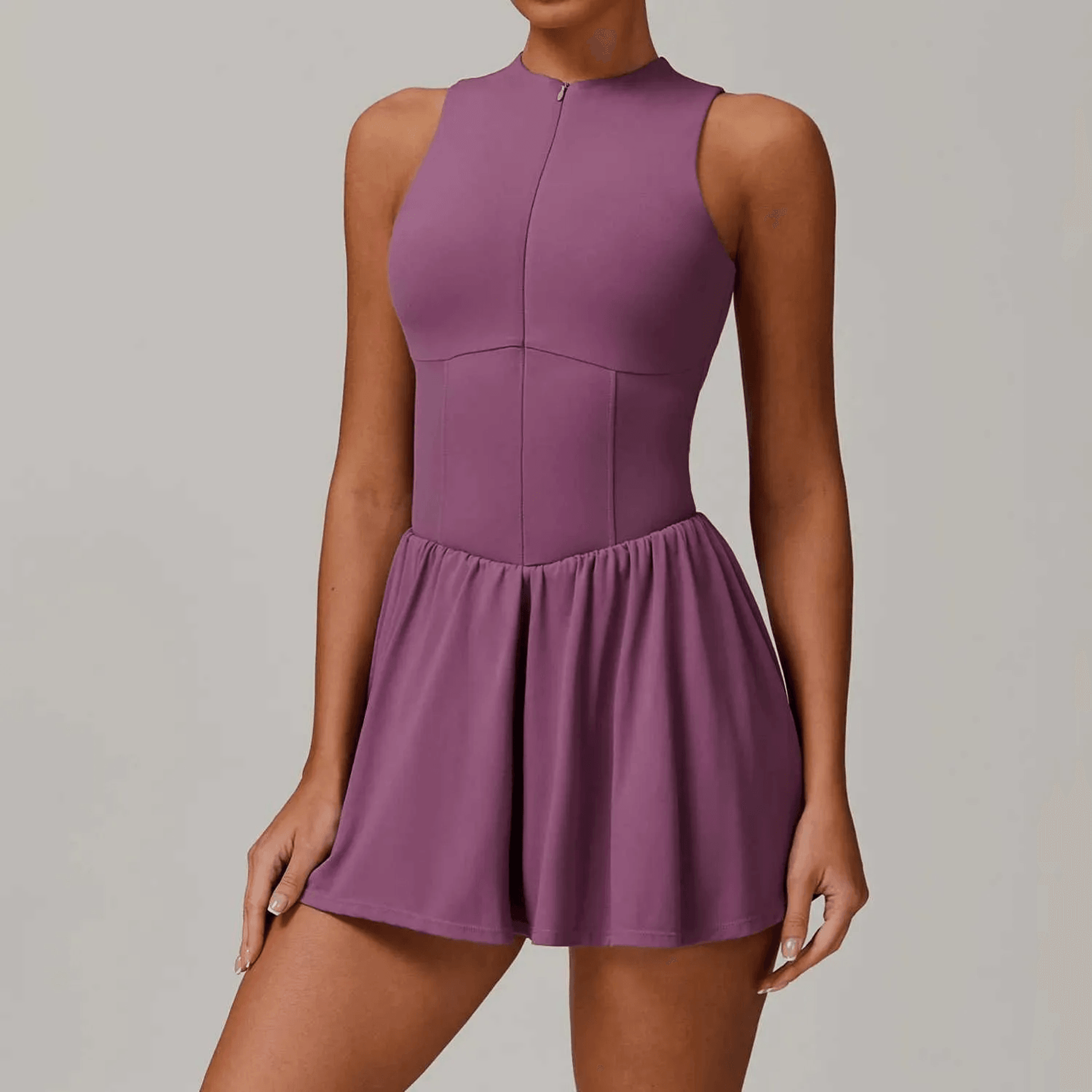 Womens Workout Jumpsuit Backless Sleeveless Zip Up Yoga Romper 2