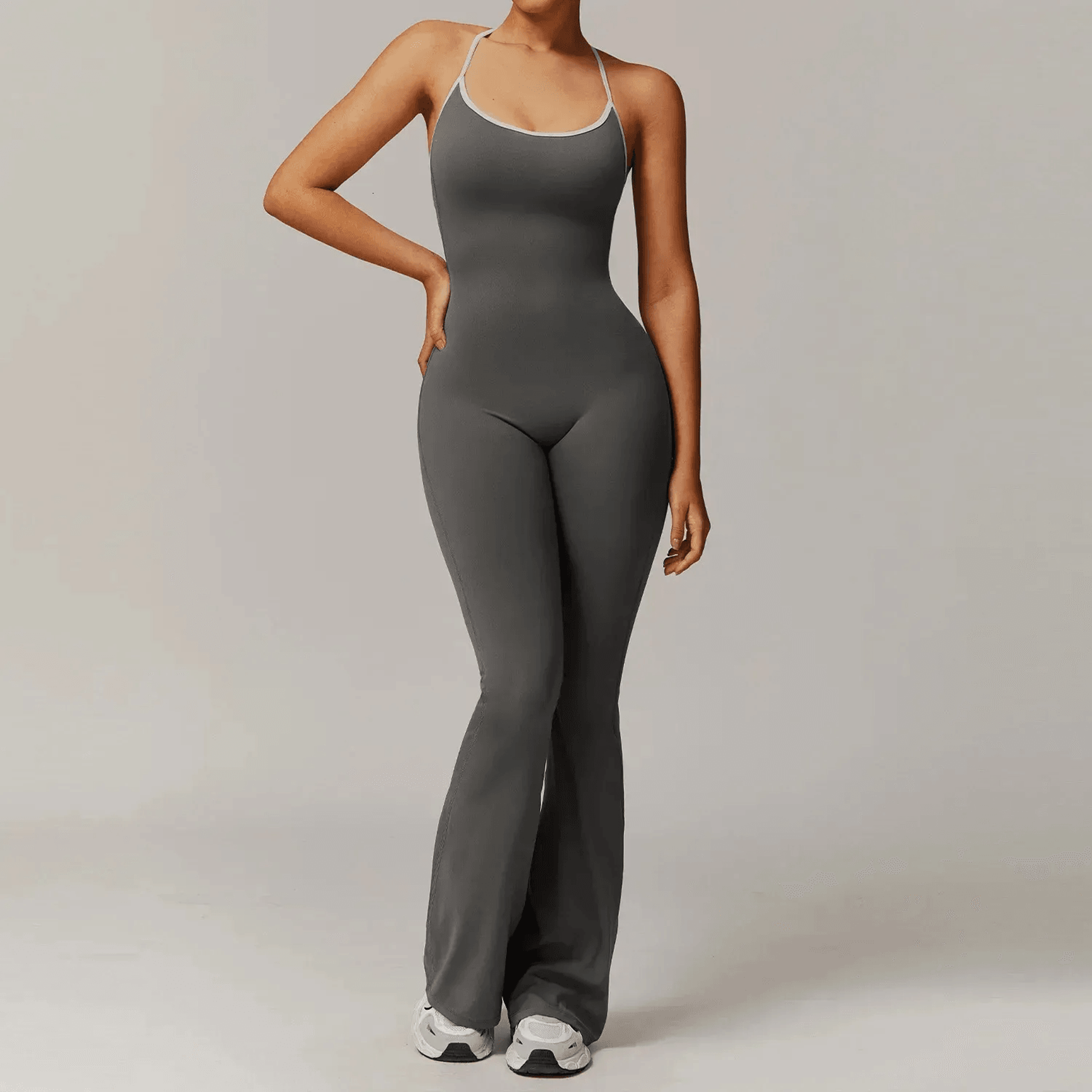 V Back Workout Jumpsuit Womens Stretch Yoga Romper Gym Bodysuit 1