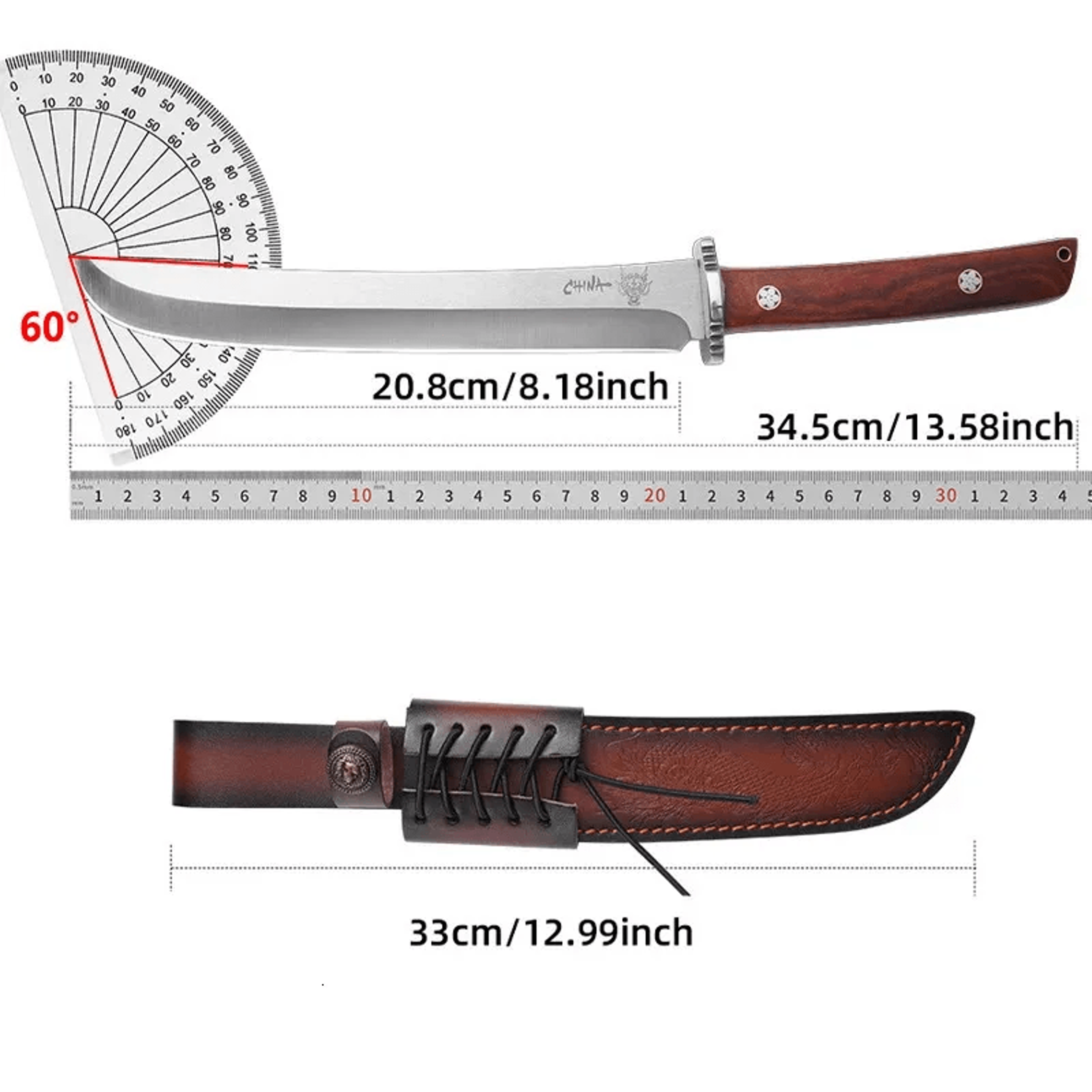 Japanese Chef Knife Polished Steel Blade With Leather Handle 2
