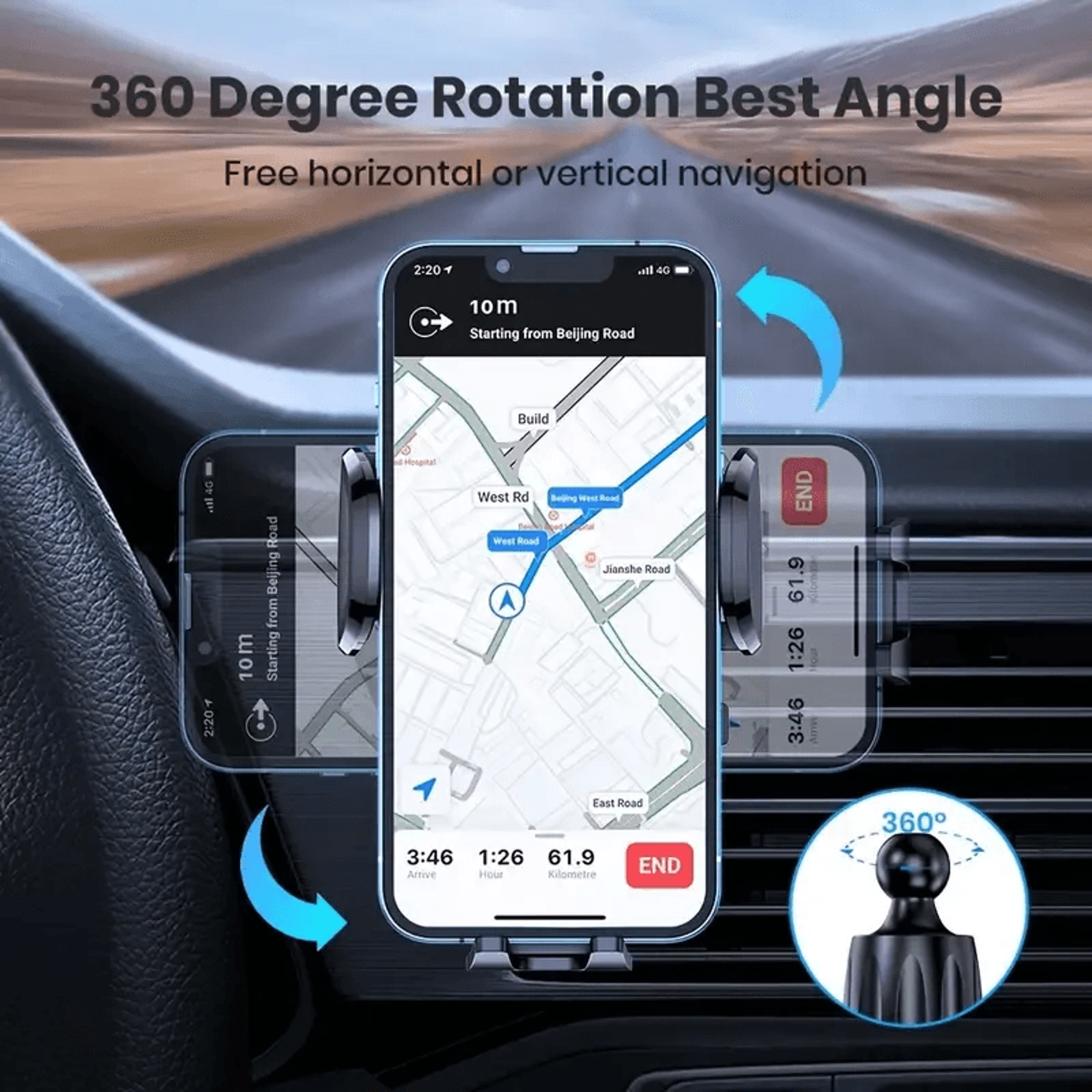 Foldable Rotatable Car Phone Holder Air Vent Mount Universal GPS Phone Stand 3
