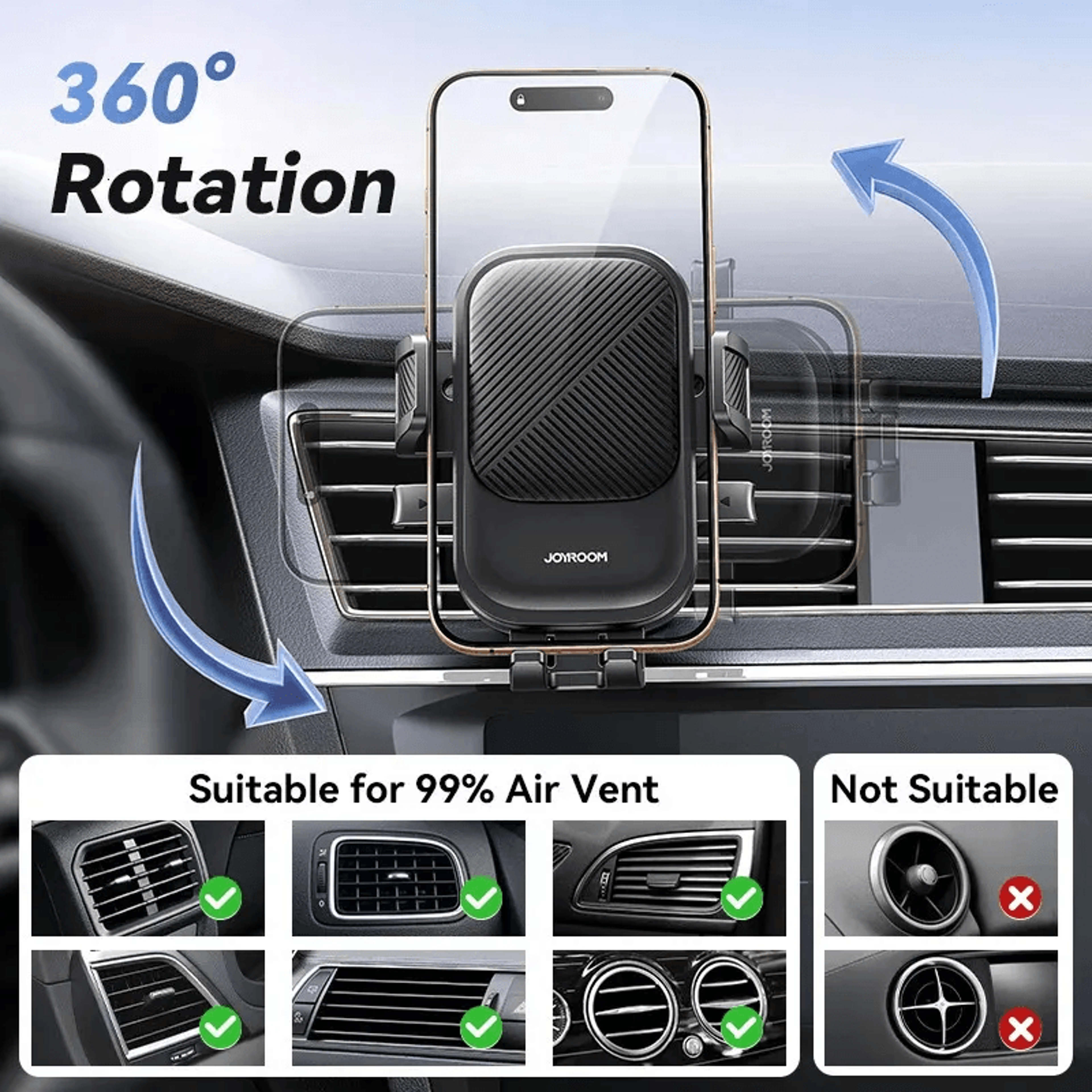 Universal Degree Car Phone Holder Air Vent Mount Hands Free 3