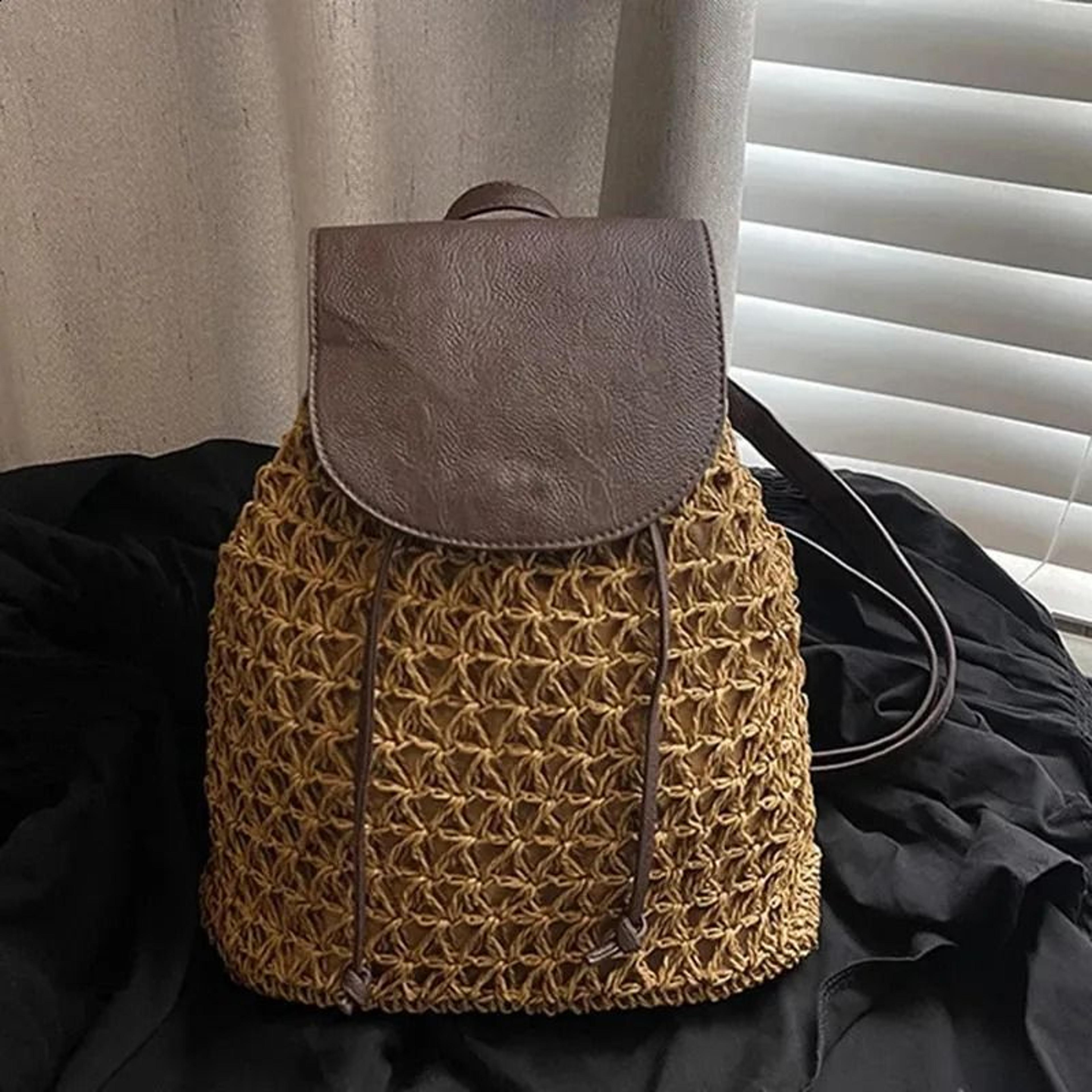 Boho Straw Backpack Woven Beach Bag Summer Crochet Backpack For Women 3