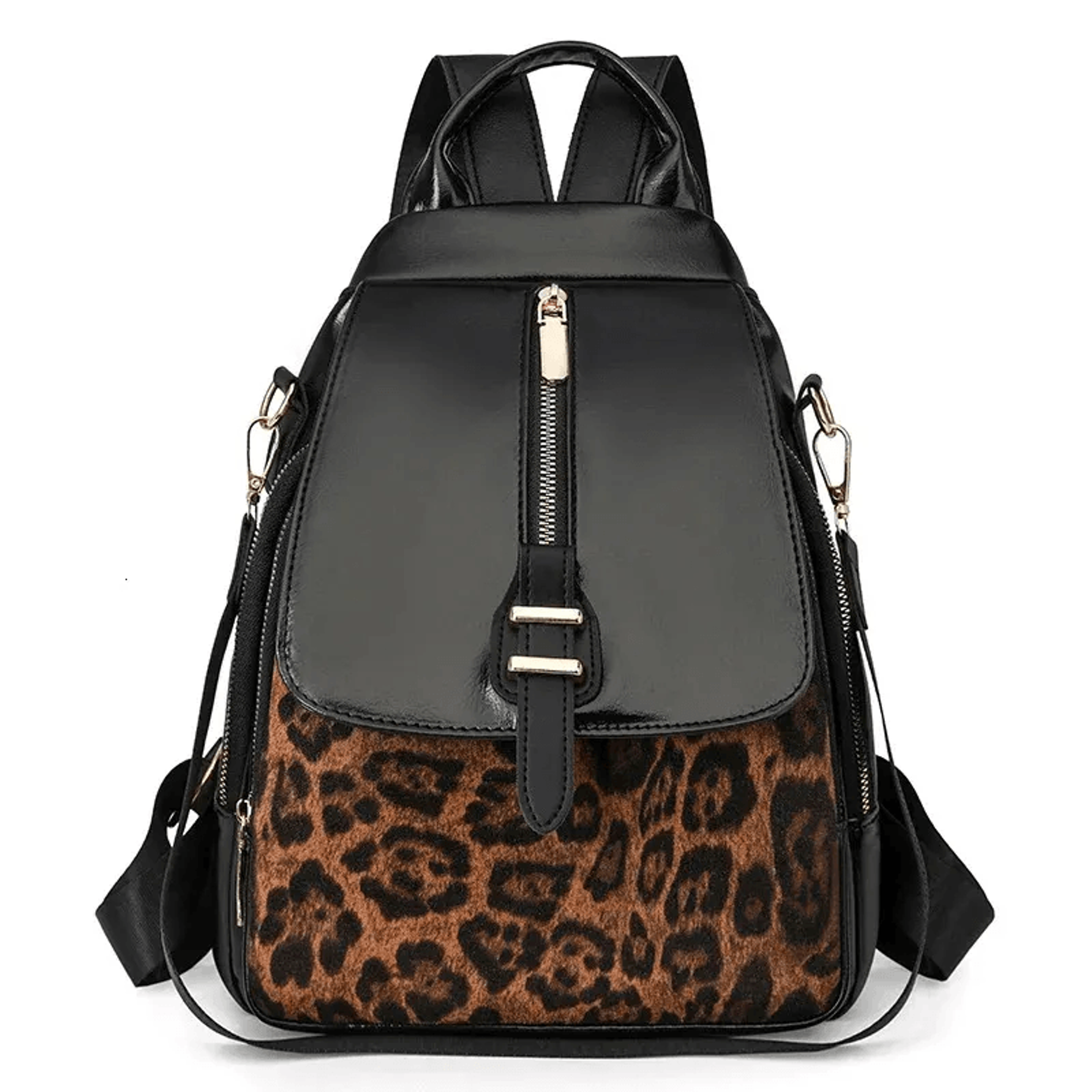 Leopard PU Leather Backpack For Women Retro Zip School Bag 0