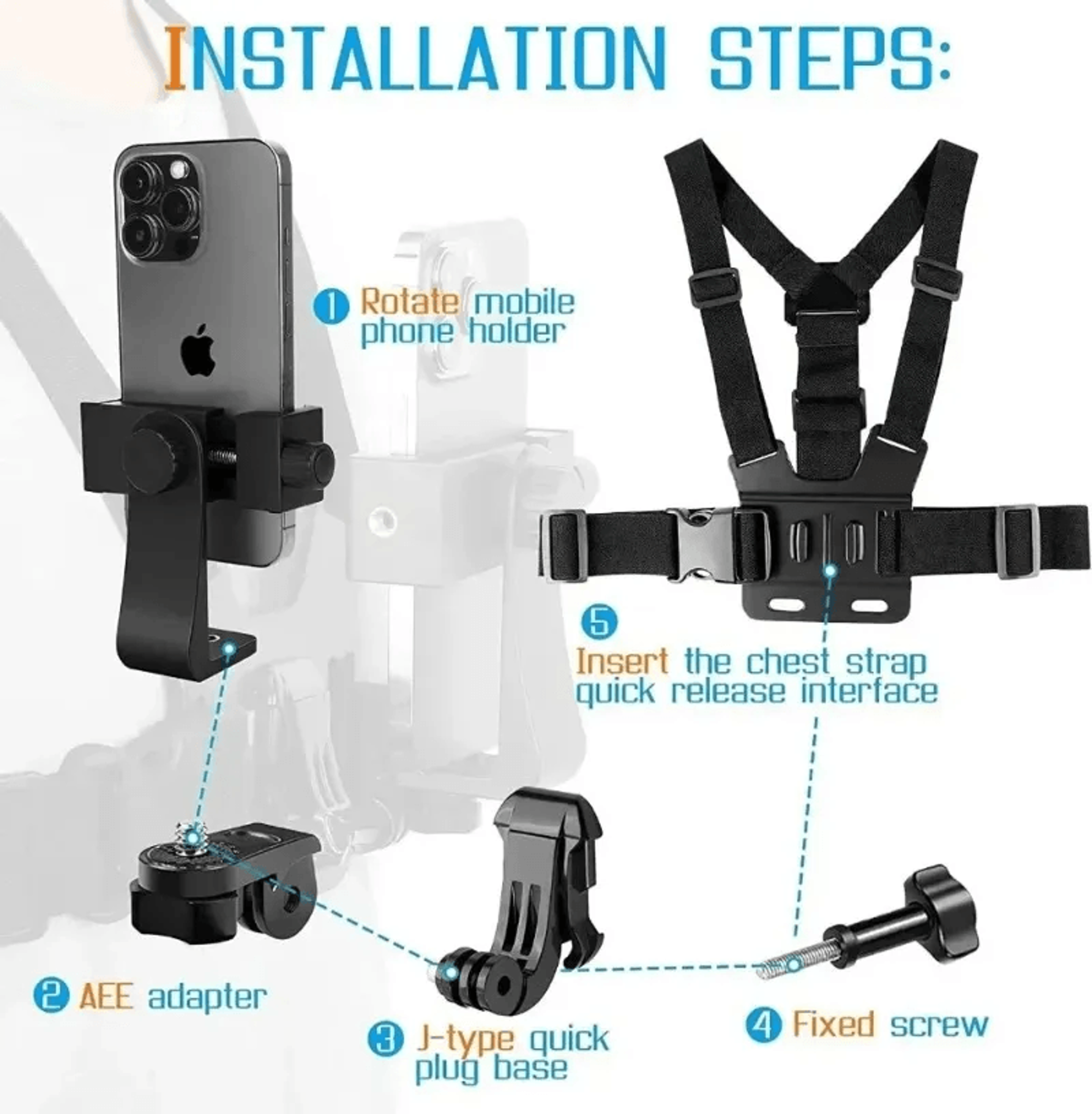 Adjustable Chest Strap Phone Mount For Action Camera Hands Free POV Vlogging 1