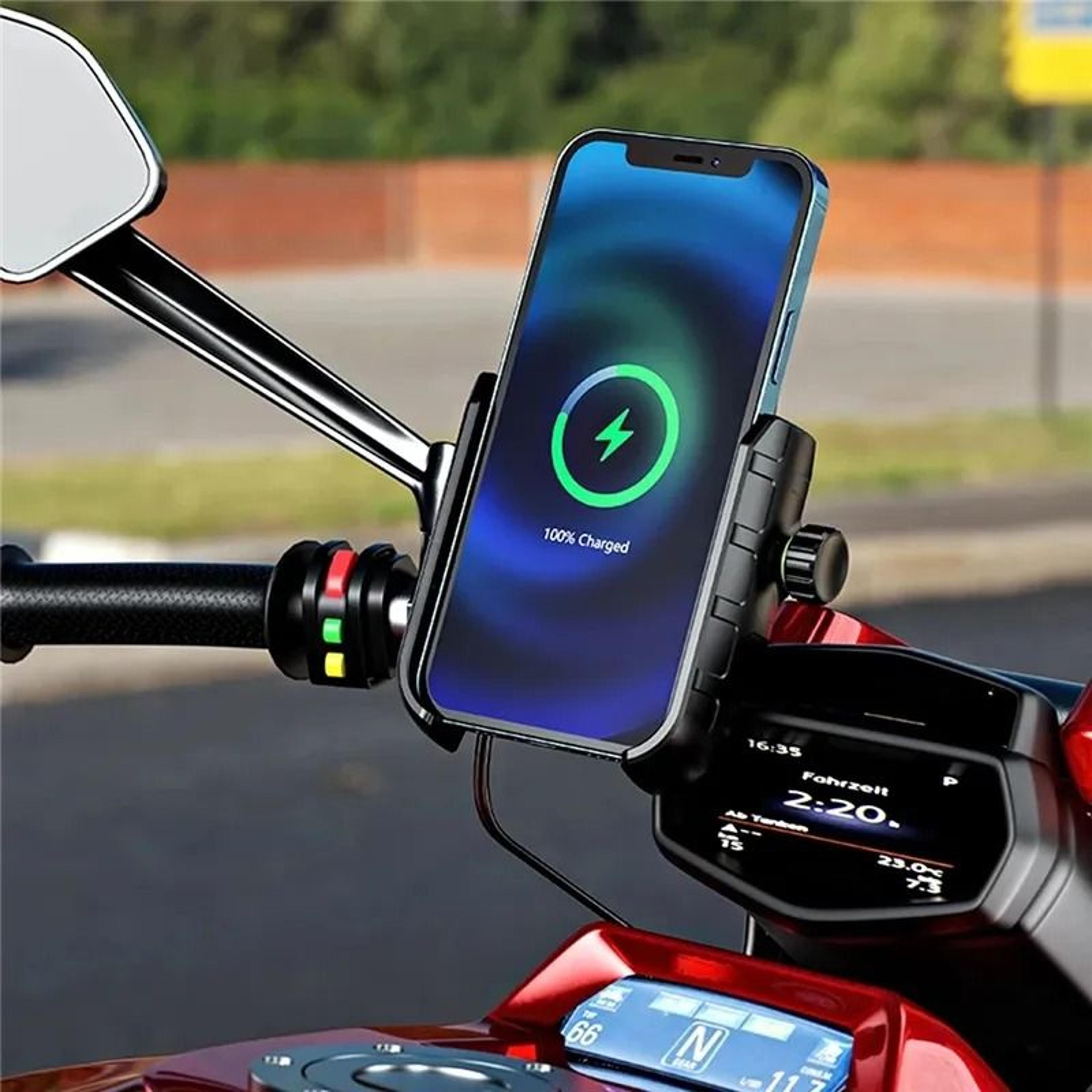 Motorcycle Phone Holder Wireless Charger Mirror Mount Fast Charging Cellphone Stand 1