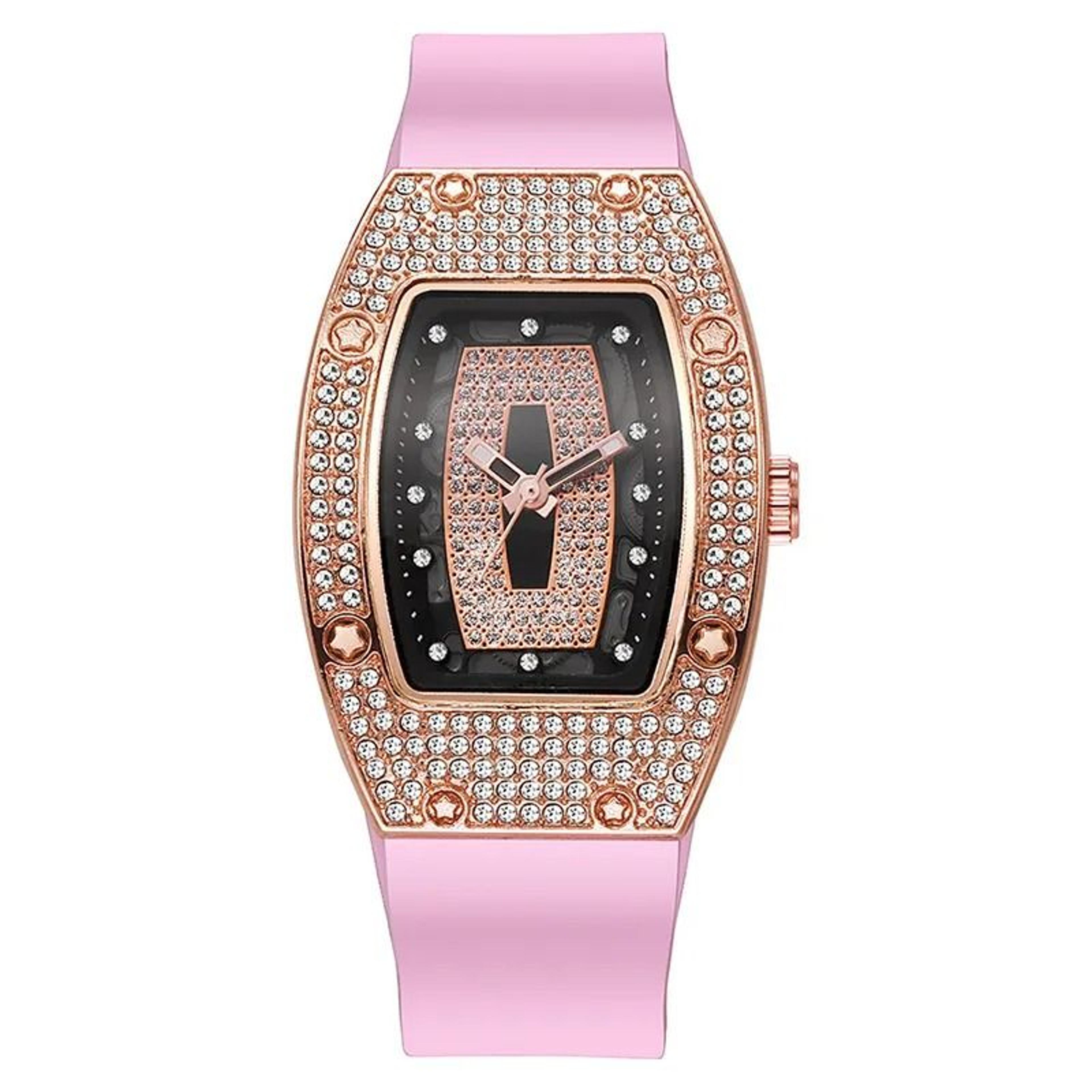 Honghong Barrel Diamond Quartz Watch For Women Elegant Silicone Strap 5