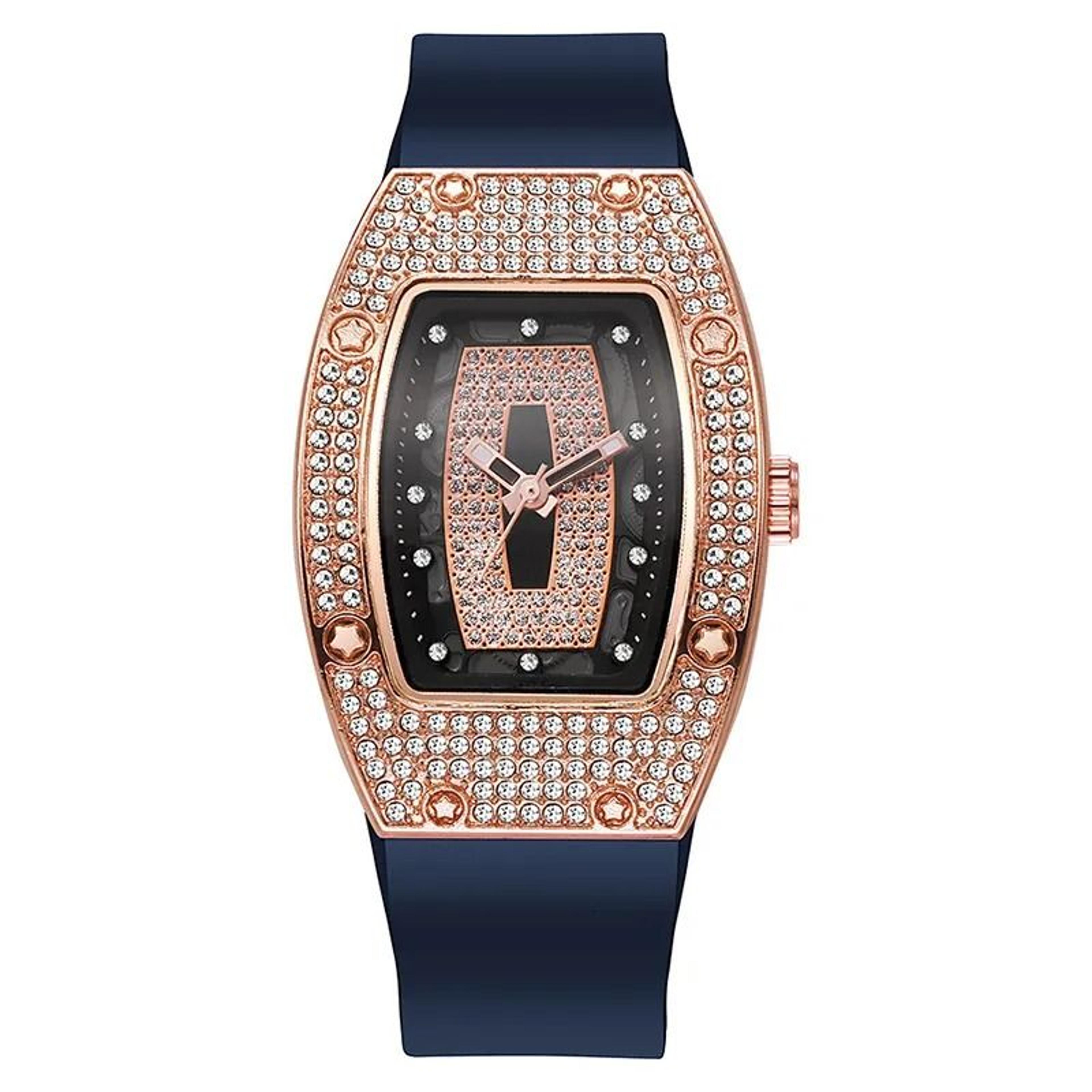 Honghong Barrel Diamond Quartz Watch For Women Elegant Silicone Strap 2