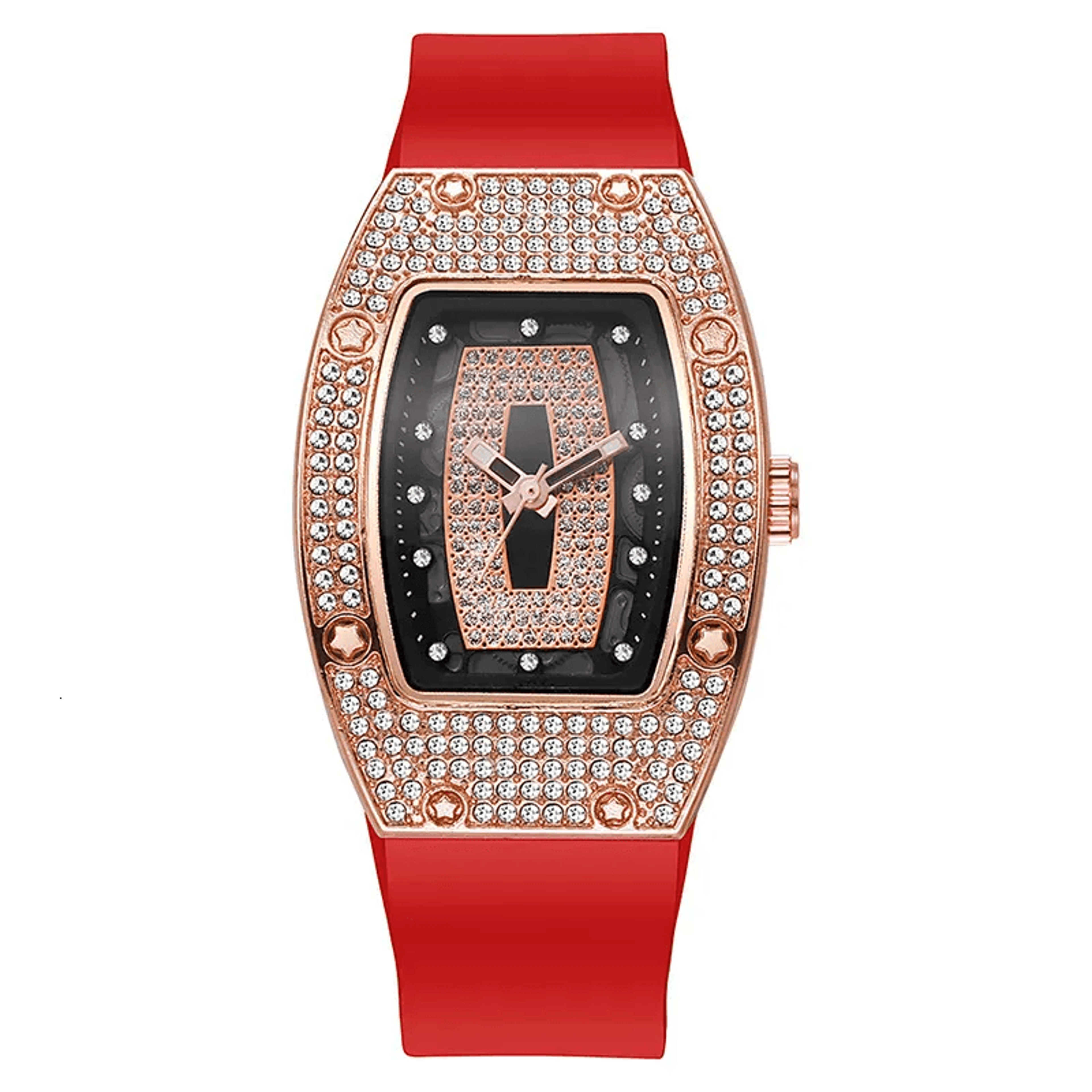 Honghong Barrel Diamond Quartz Watch For Women Elegant Silicone Strap 1