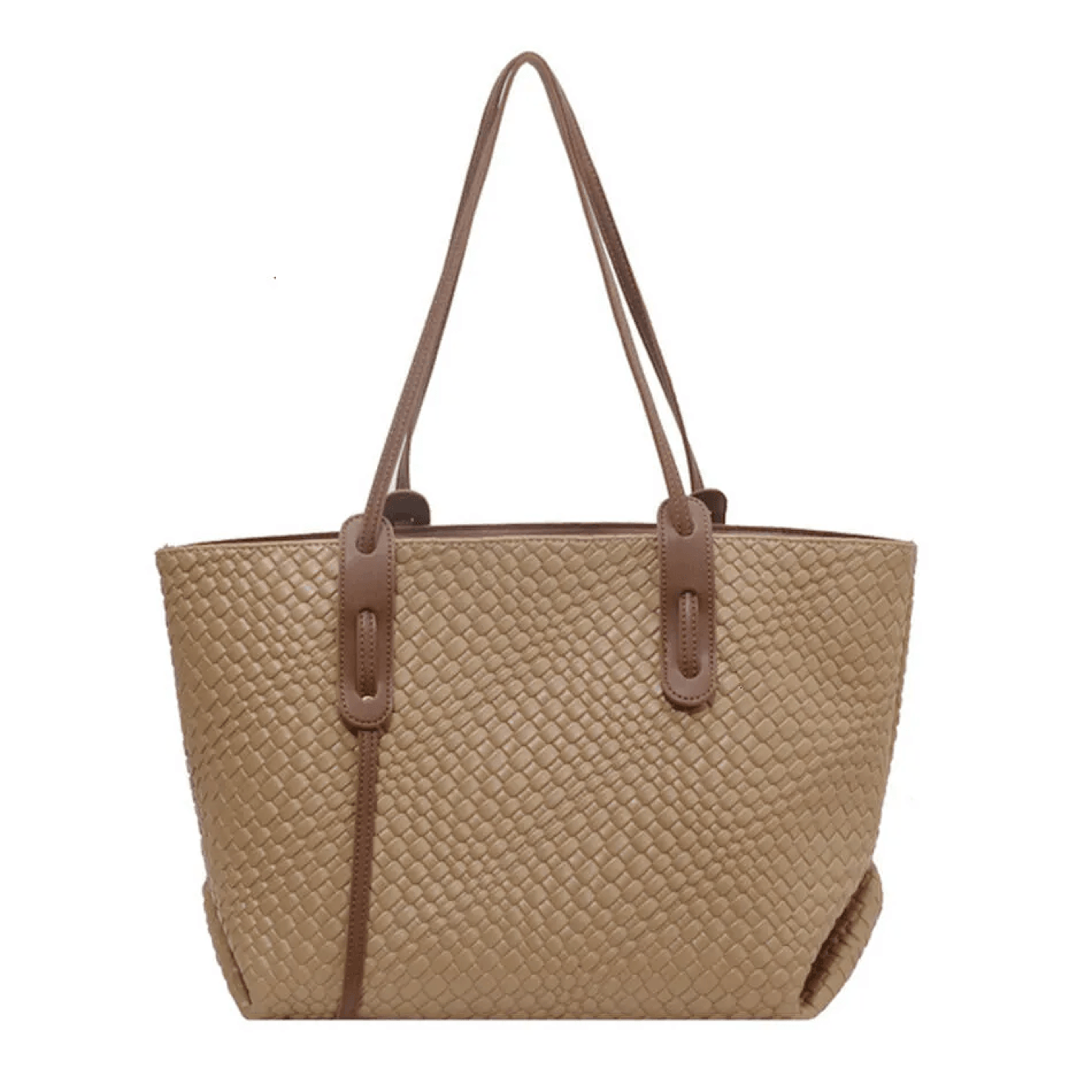 Woven Tote Bag For Women Large Capacity Work Shoulder Handbag Metallic Hardware 3