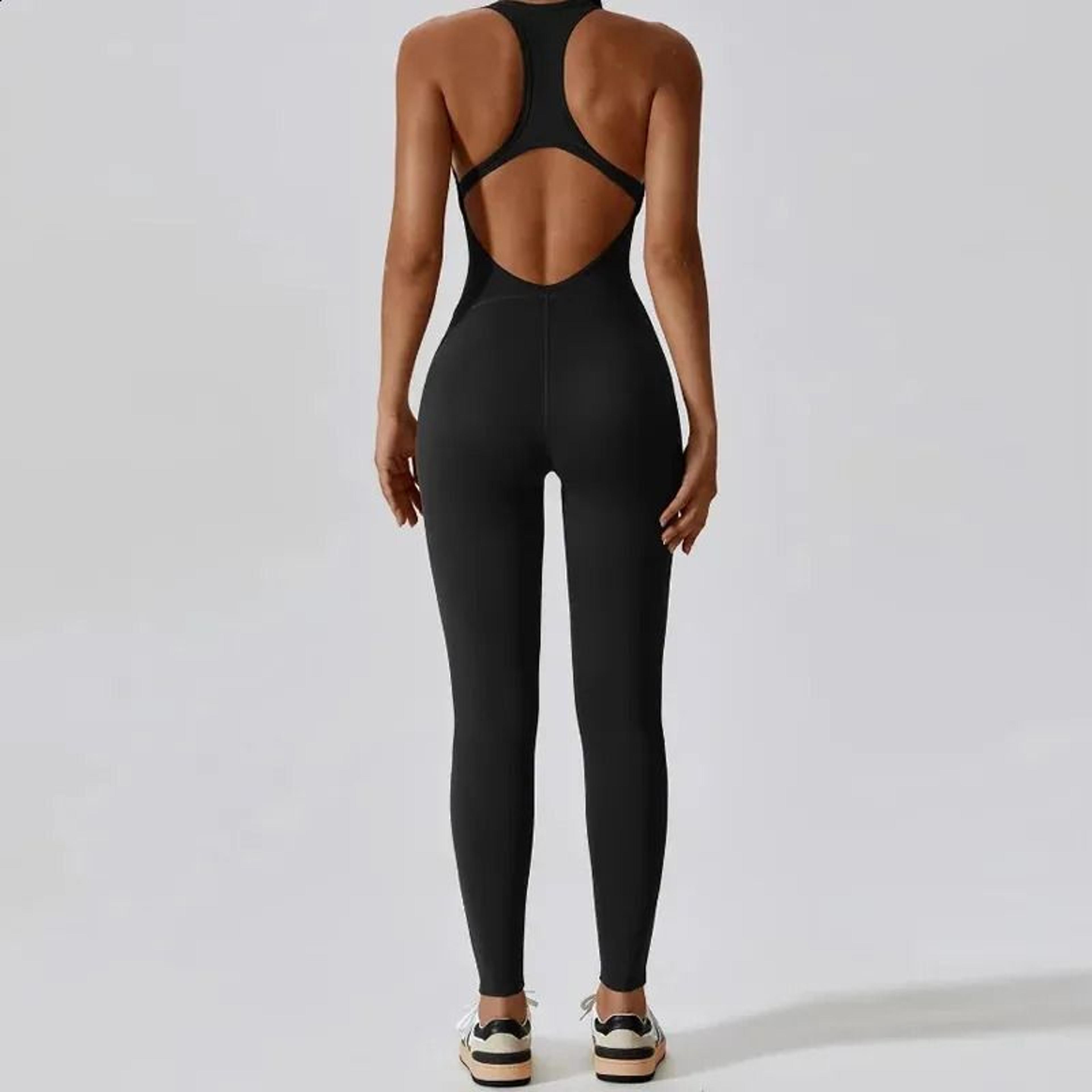 Backless Spandex Workout Jumpsuit Womens Yoga Bodysuit One Piece Fitness Activewear 0