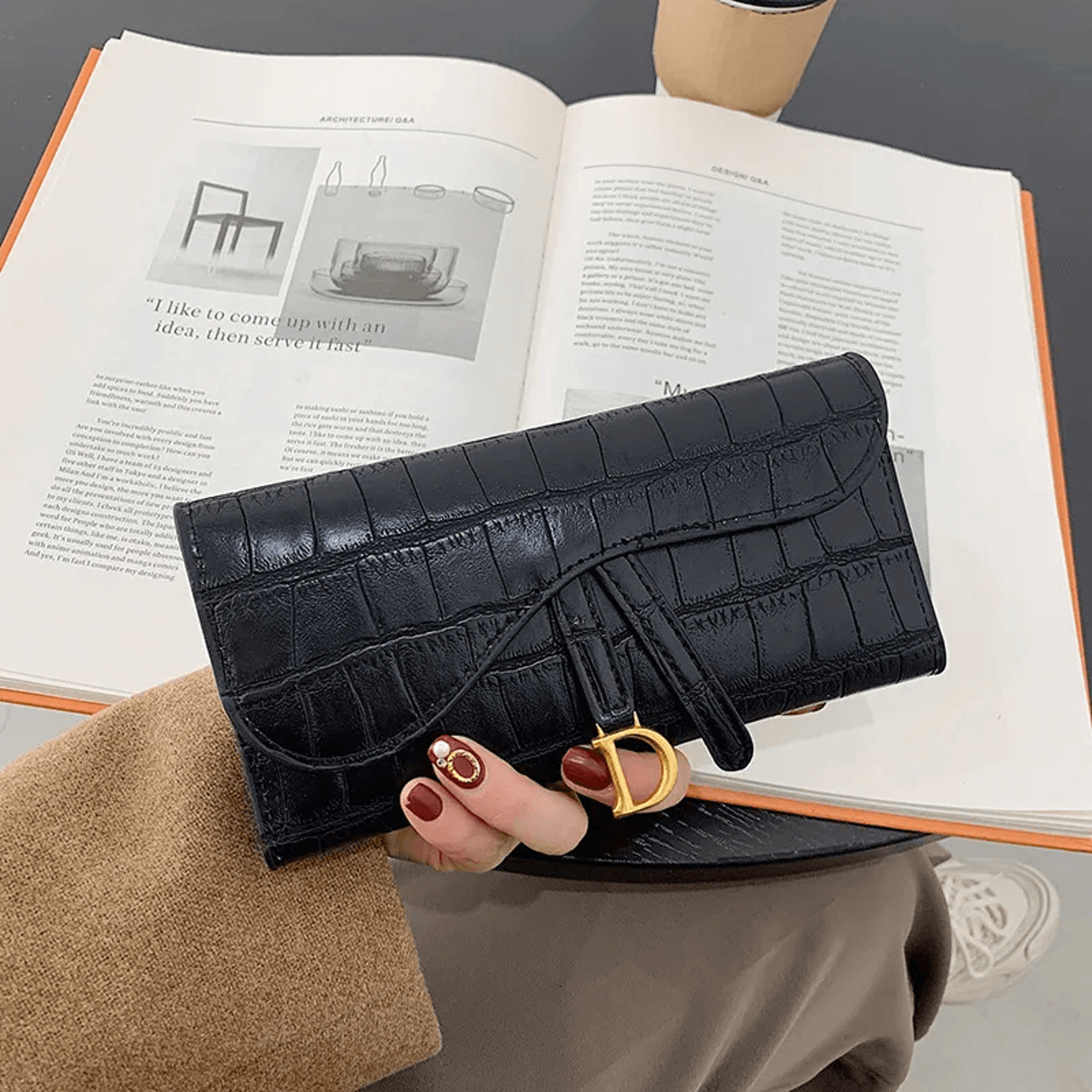 Stone Pattern Folding Card Holder Wallet For Women With Buckle 0