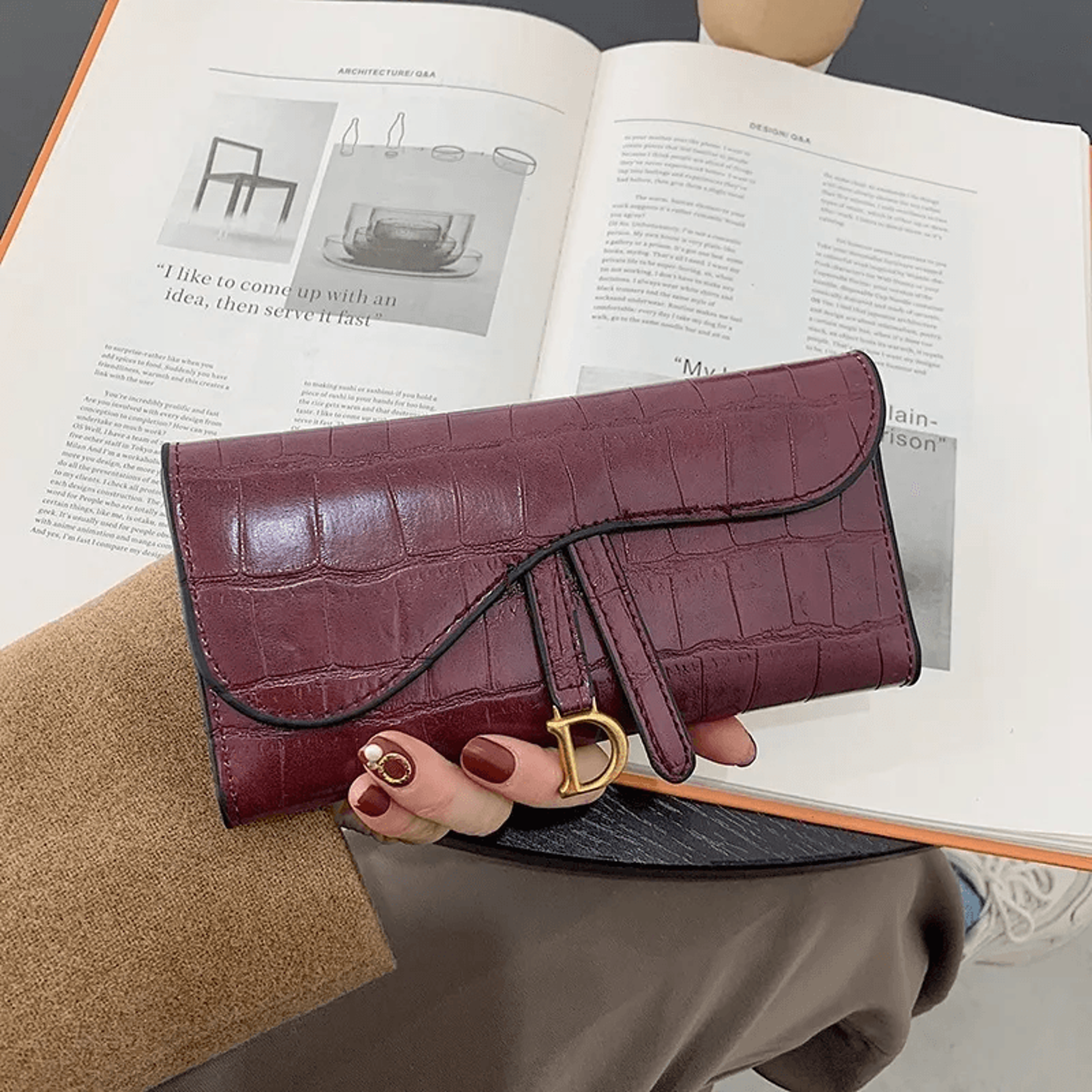 Stone Pattern Folding Card Holder Wallet For Women With Buckle 1