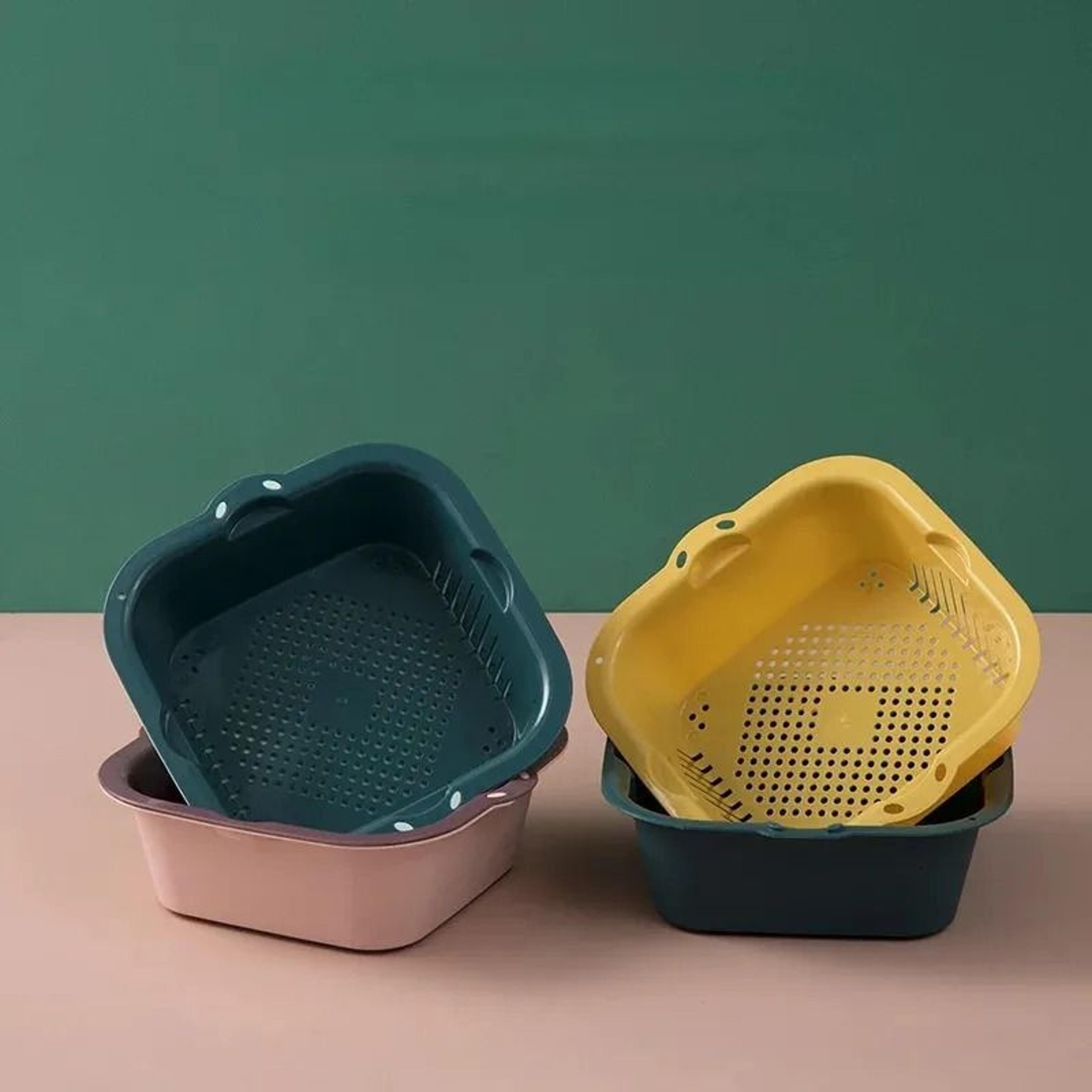 Double Layer Sink Drain Basket Vegetable Fruit Washing Strainer 1