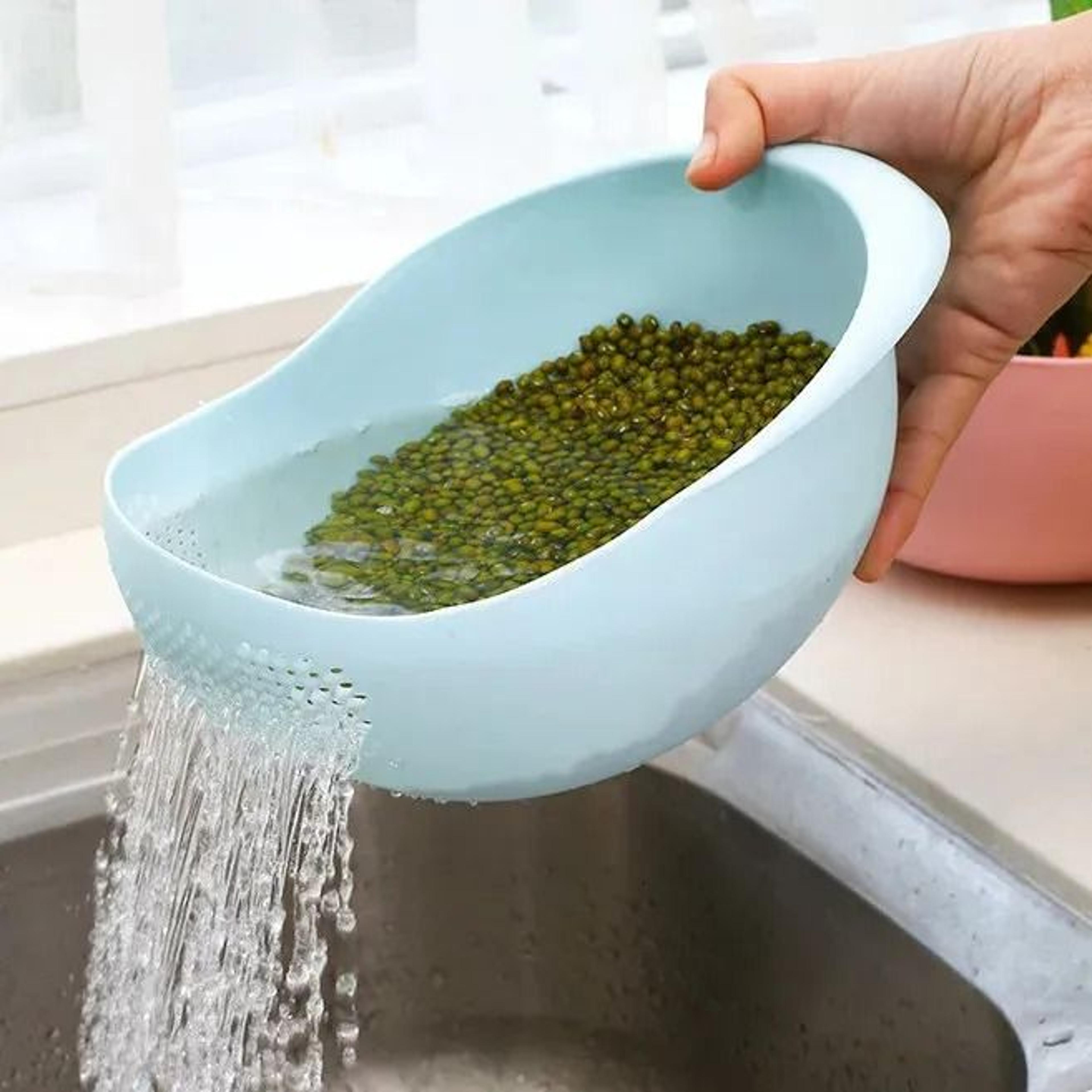 Multipurpose Plastic Drain Basket With Handle For Rice Fruit And Kitchen Washing 3