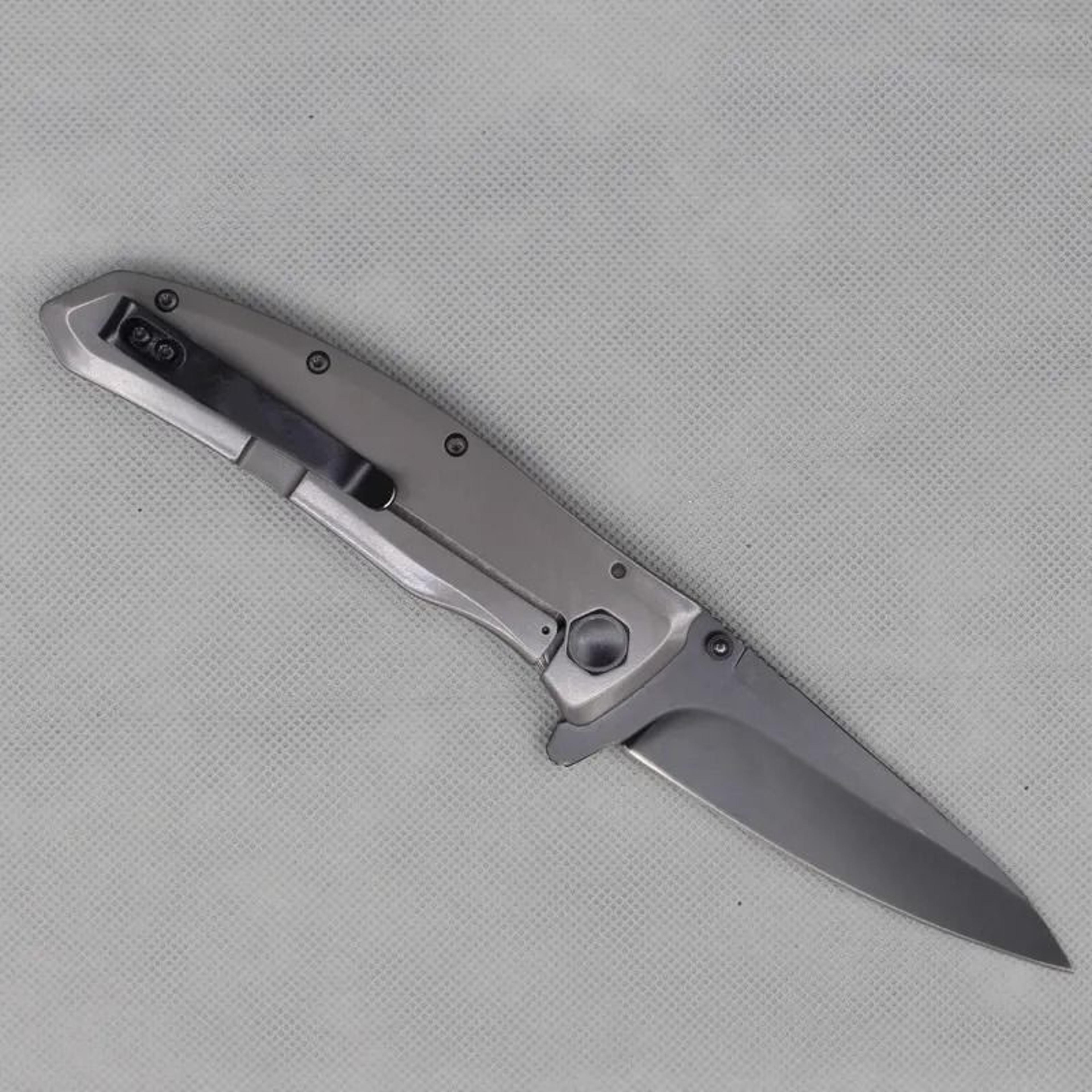 Grid Assisted Opening Pocket Knife Gray Handle Black Blade 2