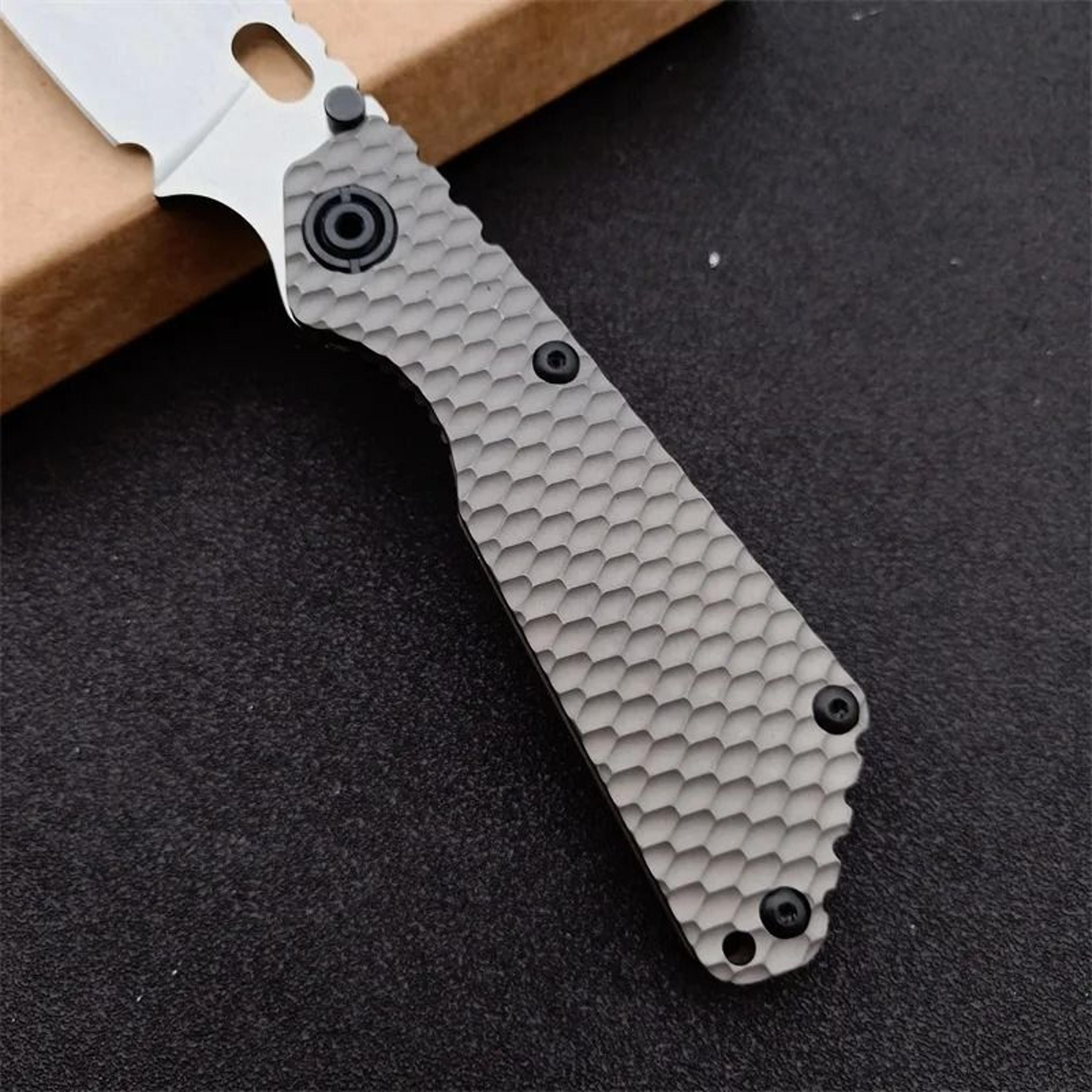 Steel Pocket Folding Knife With Titanium Alloy Handle Stonewashed Blade 1