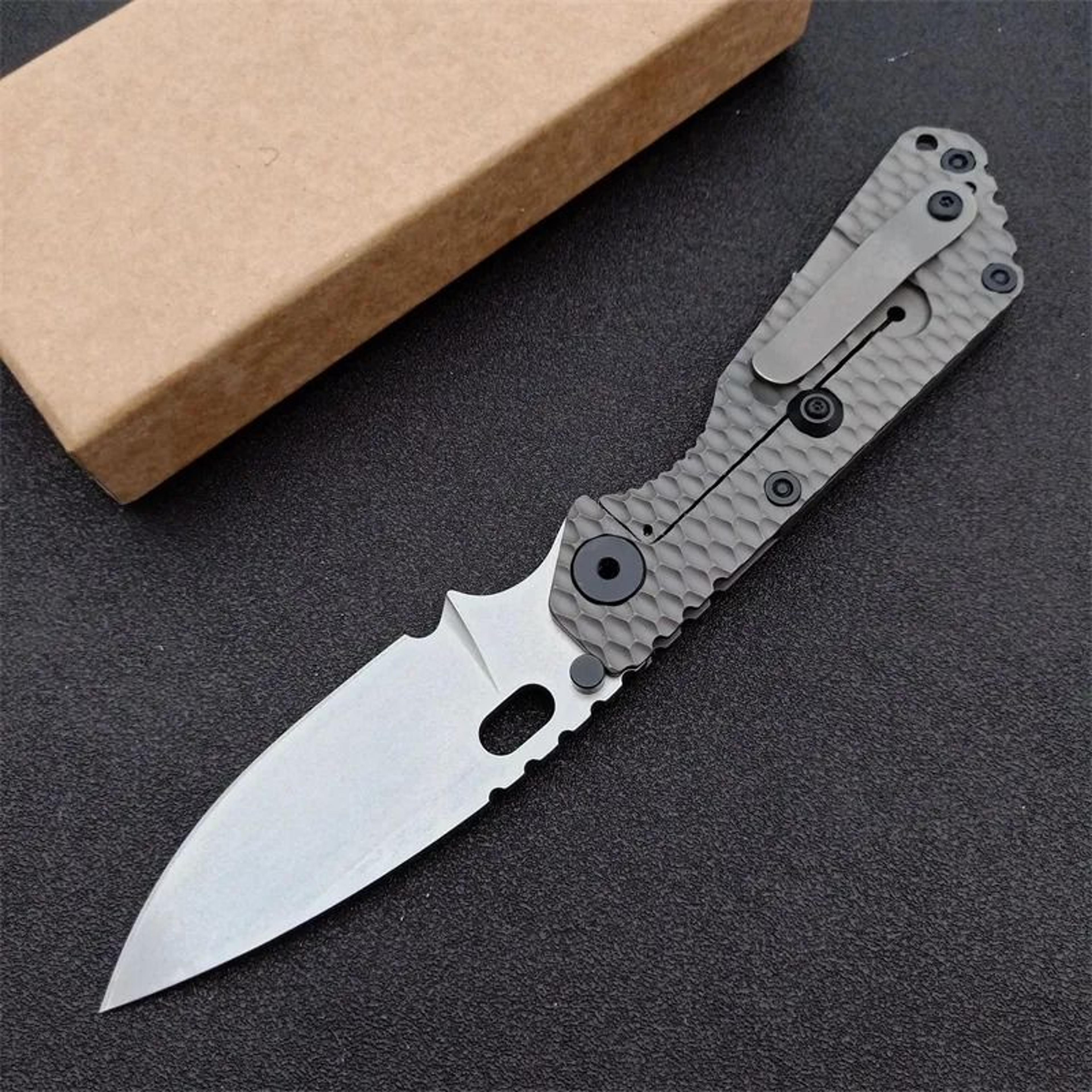 Steel Pocket Folding Knife With Titanium Alloy Handle Stonewashed Blade 2