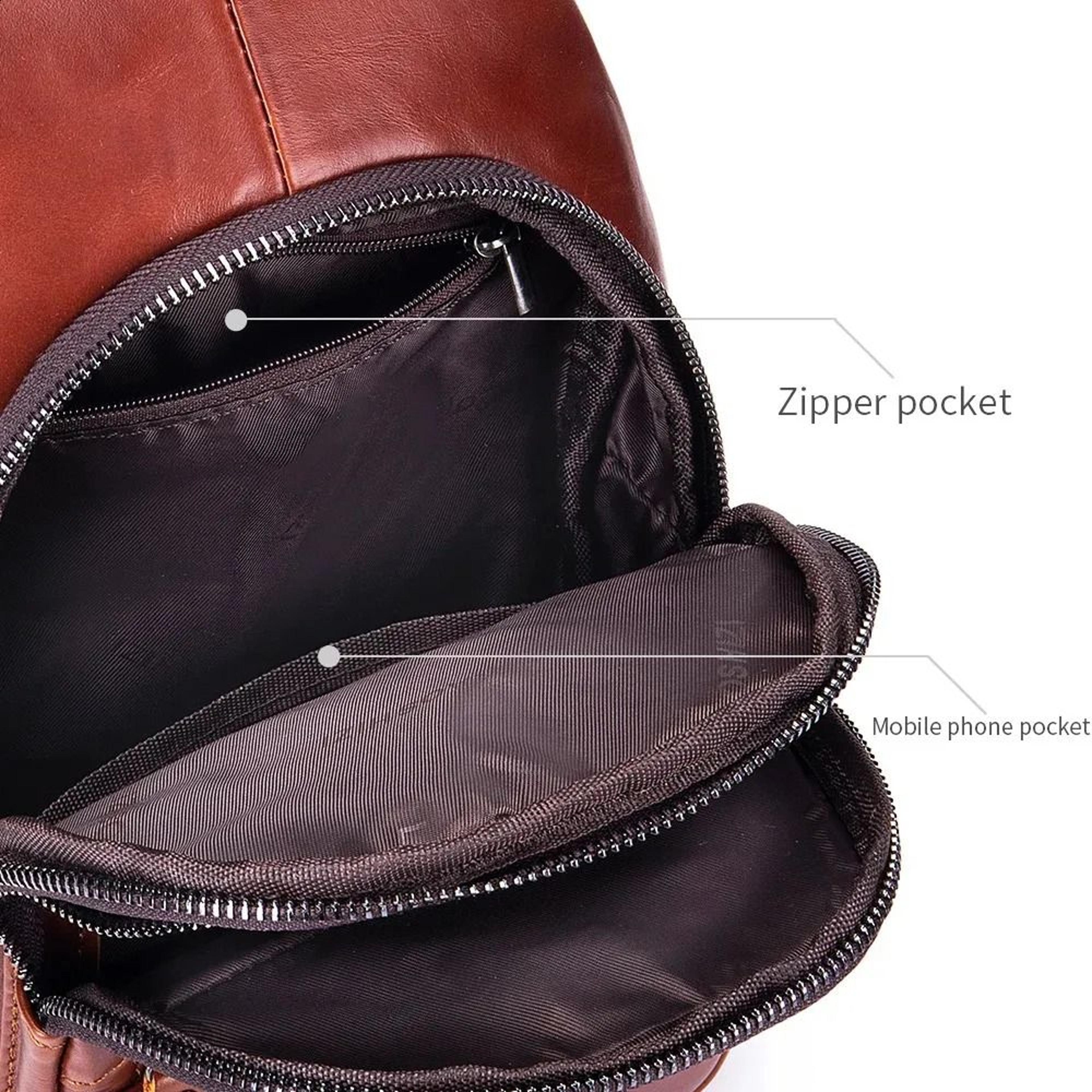 Genuine Leather Chest Bag USB Crossbody Sling Bag 4