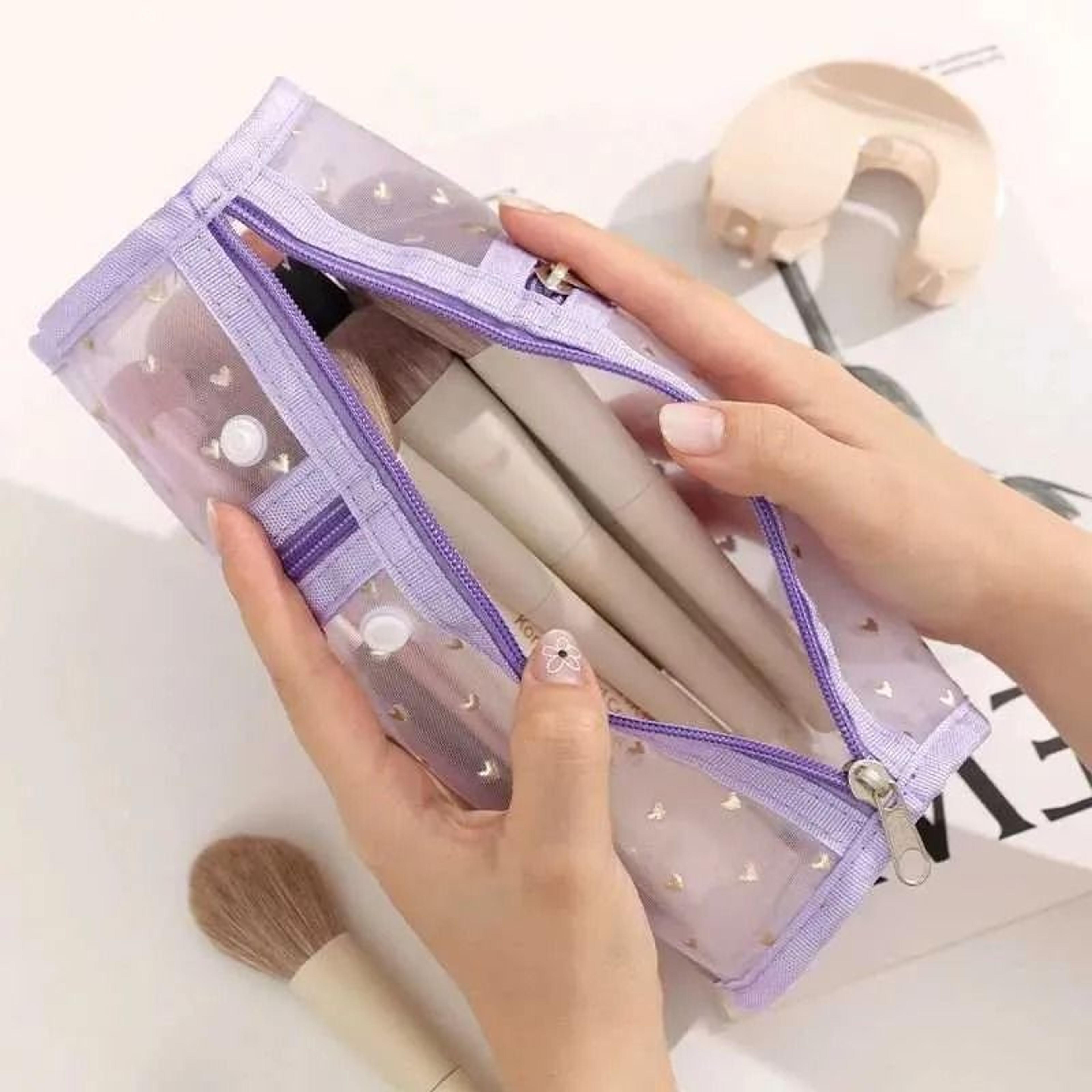 Portable Mesh Makeup Brush Organizer Stand Up Travel Makeup Brush Holder Large Capacity Pouch 3