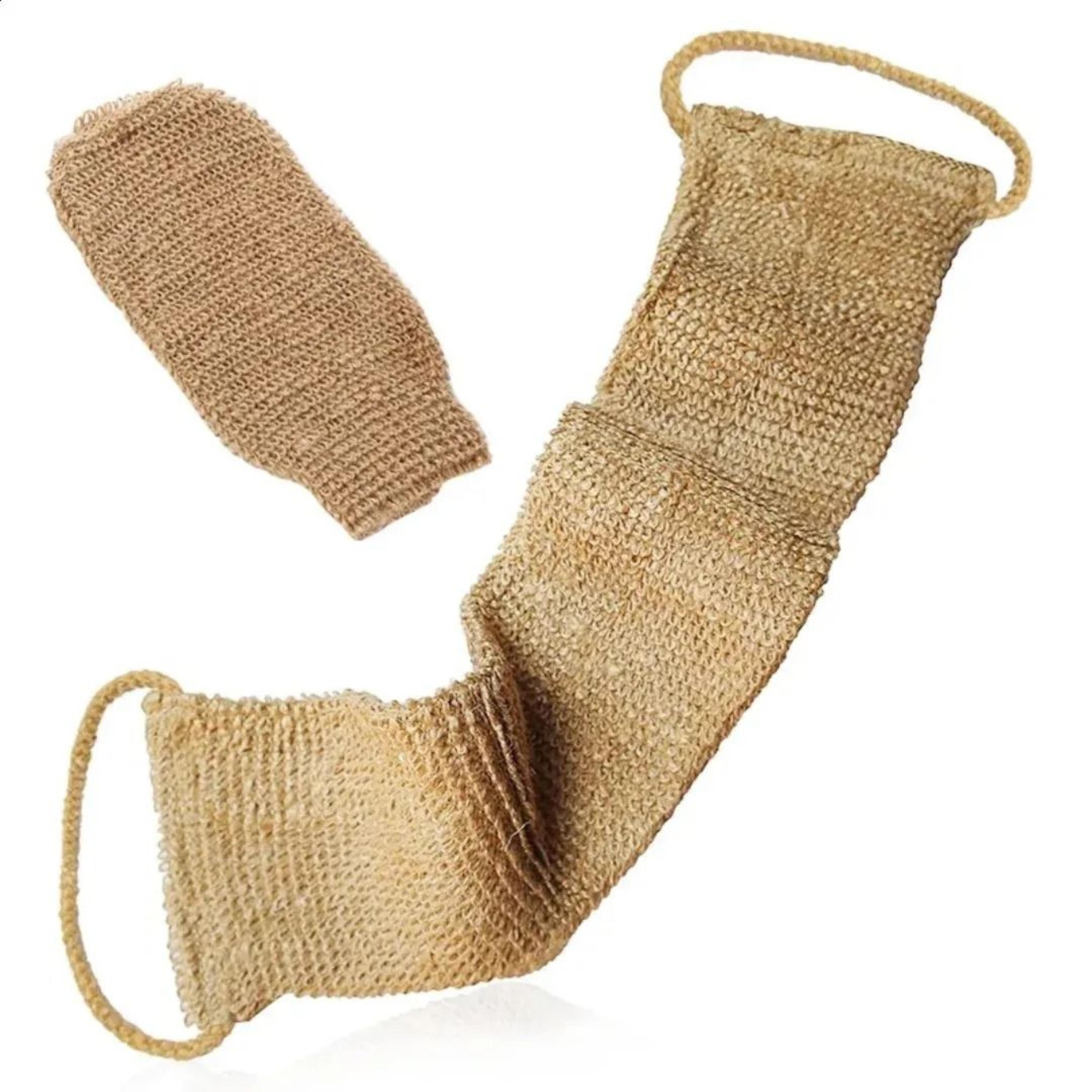 Hemp Back Scrubber Jute Loofah Strap And Exfoliating Glove Shower Kit 2