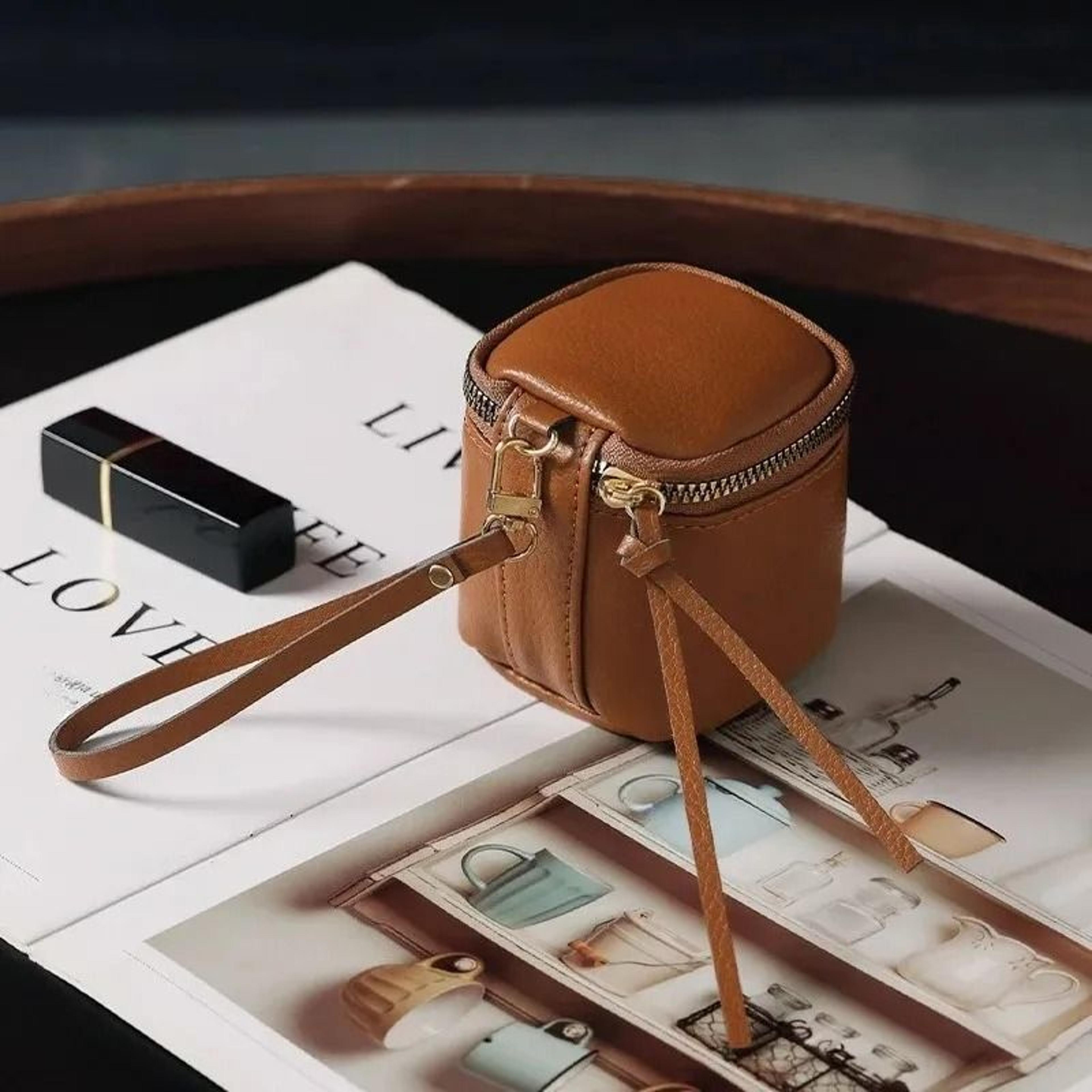 Vintage Leather Small Makeup Bag Lipstick Organizer Pouch For Women 1