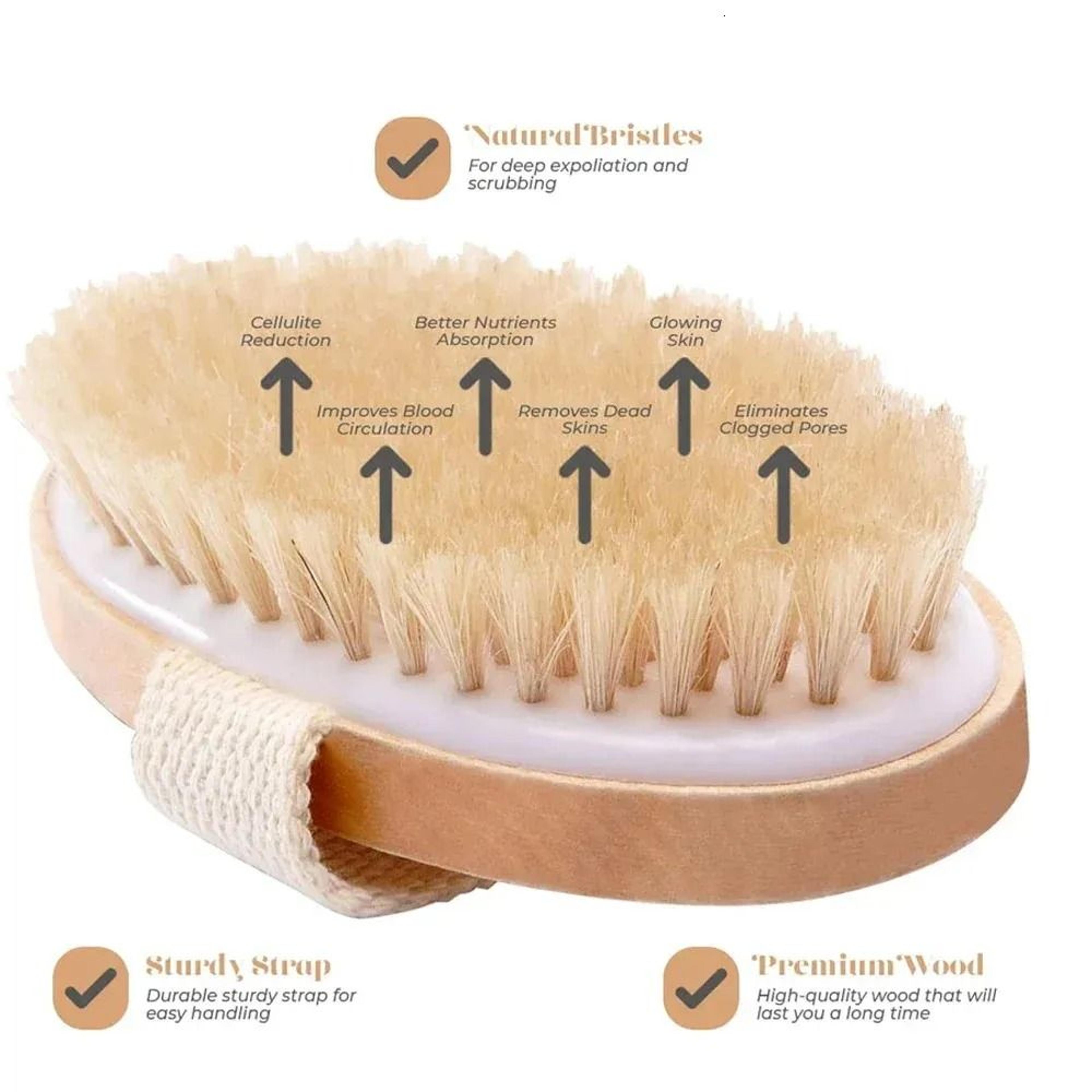 Natural Bristle Wooden Body Brush For Wet Dry Exfoliation 3