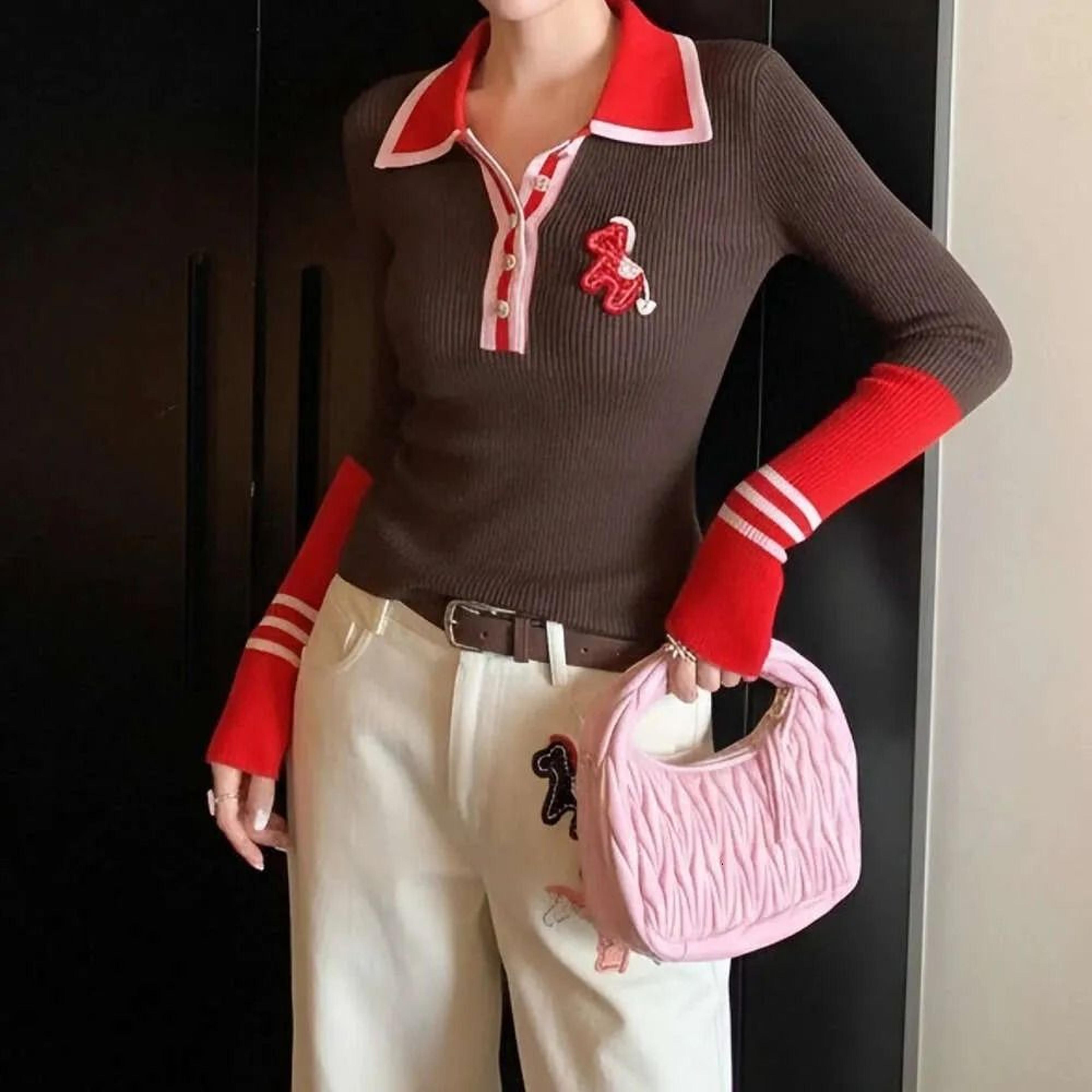 Retro Floral Embroidered Womens Knit Sweater Slim Fit Early Spring Top 2
