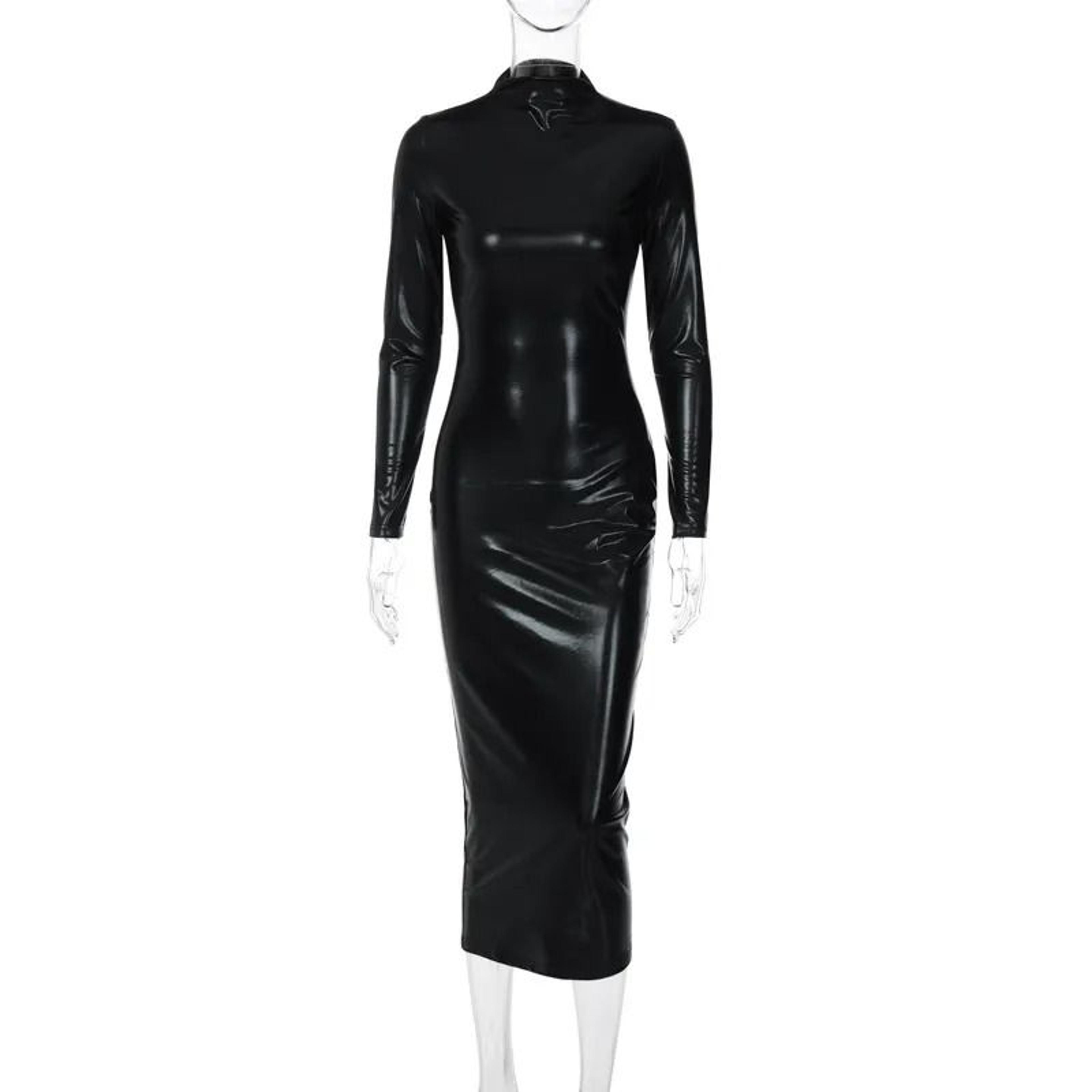 Leather Bodycon Midi Pencil Dress For Women Club Party Wear 1