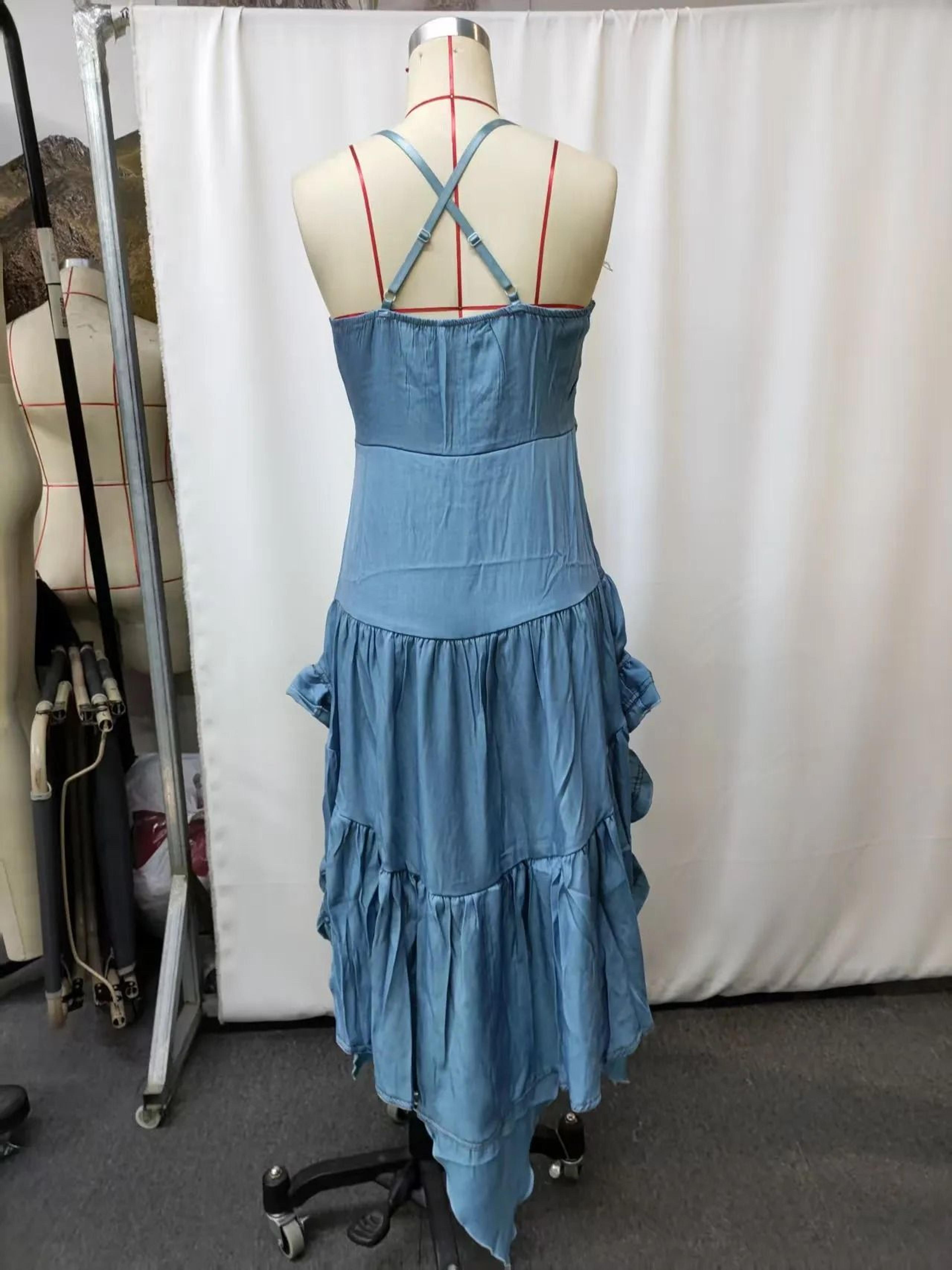 Vintage Western Cowgirl Midi Dress With Ruffle Skirt Boho Festival Style 1