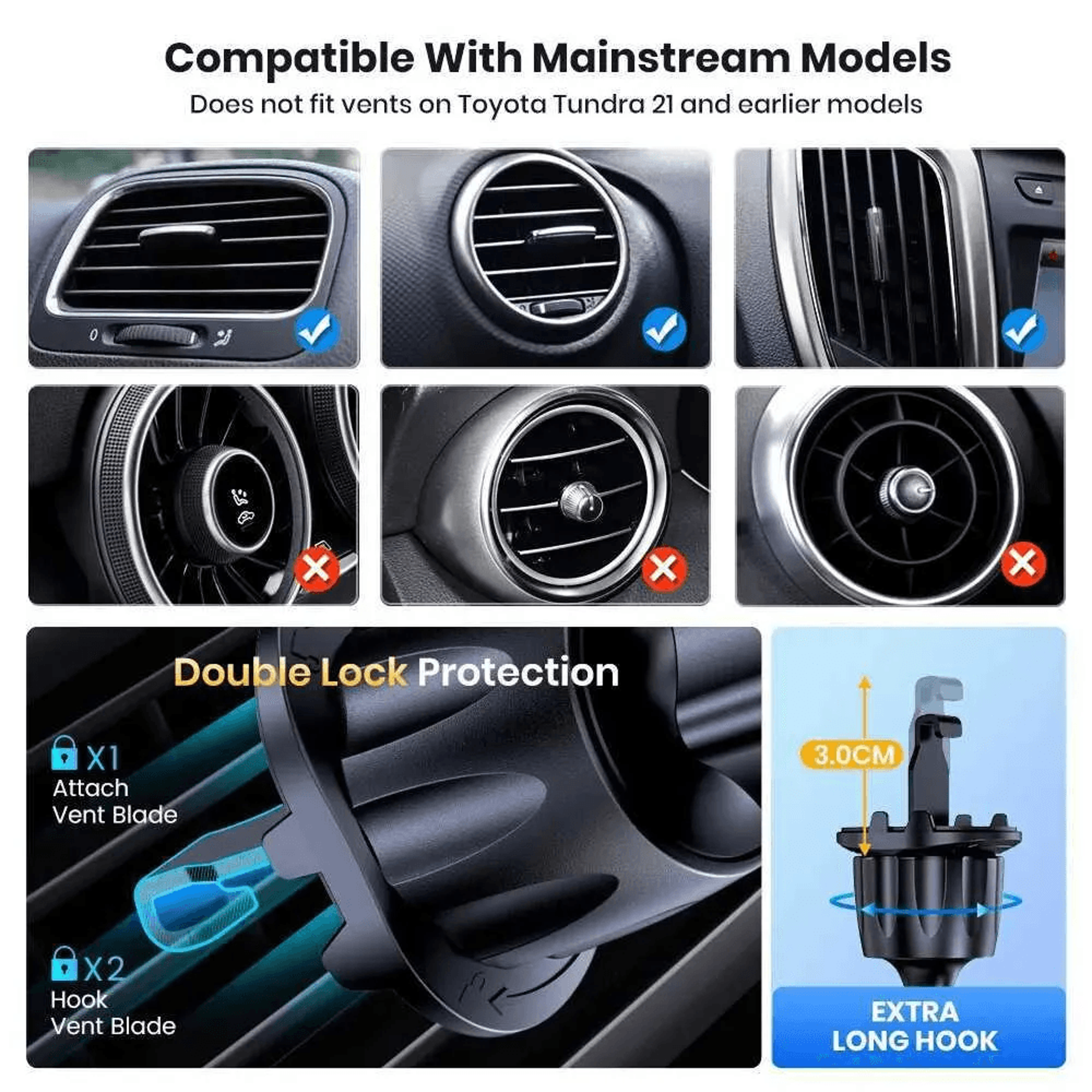 Gravity Car Phone Holder Air Vent Mount With One Hand Auto Lock 3