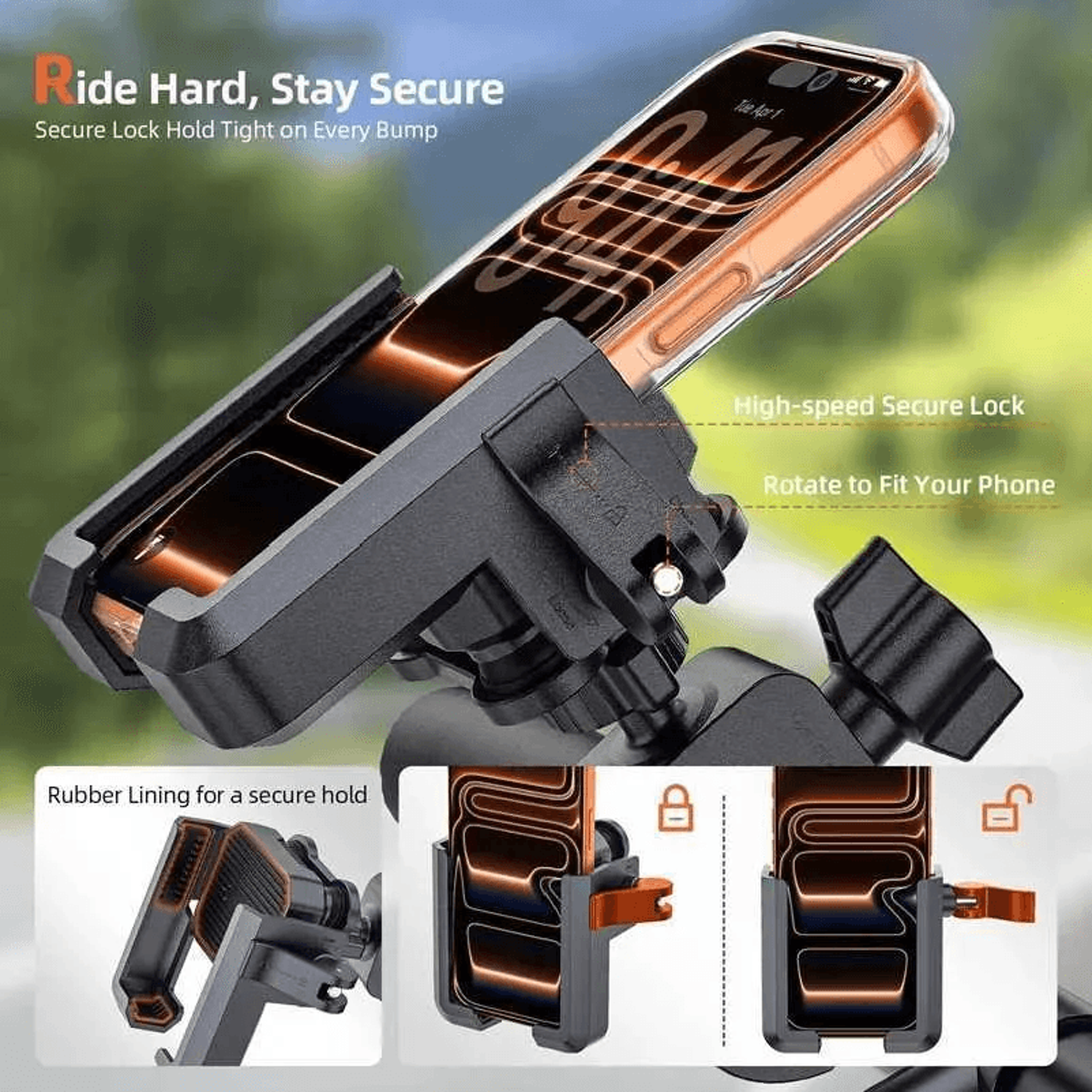 Anti Vibration Motorcycle Phone Mount With Secure Lock Camera Friendly Handlebar Holder 2