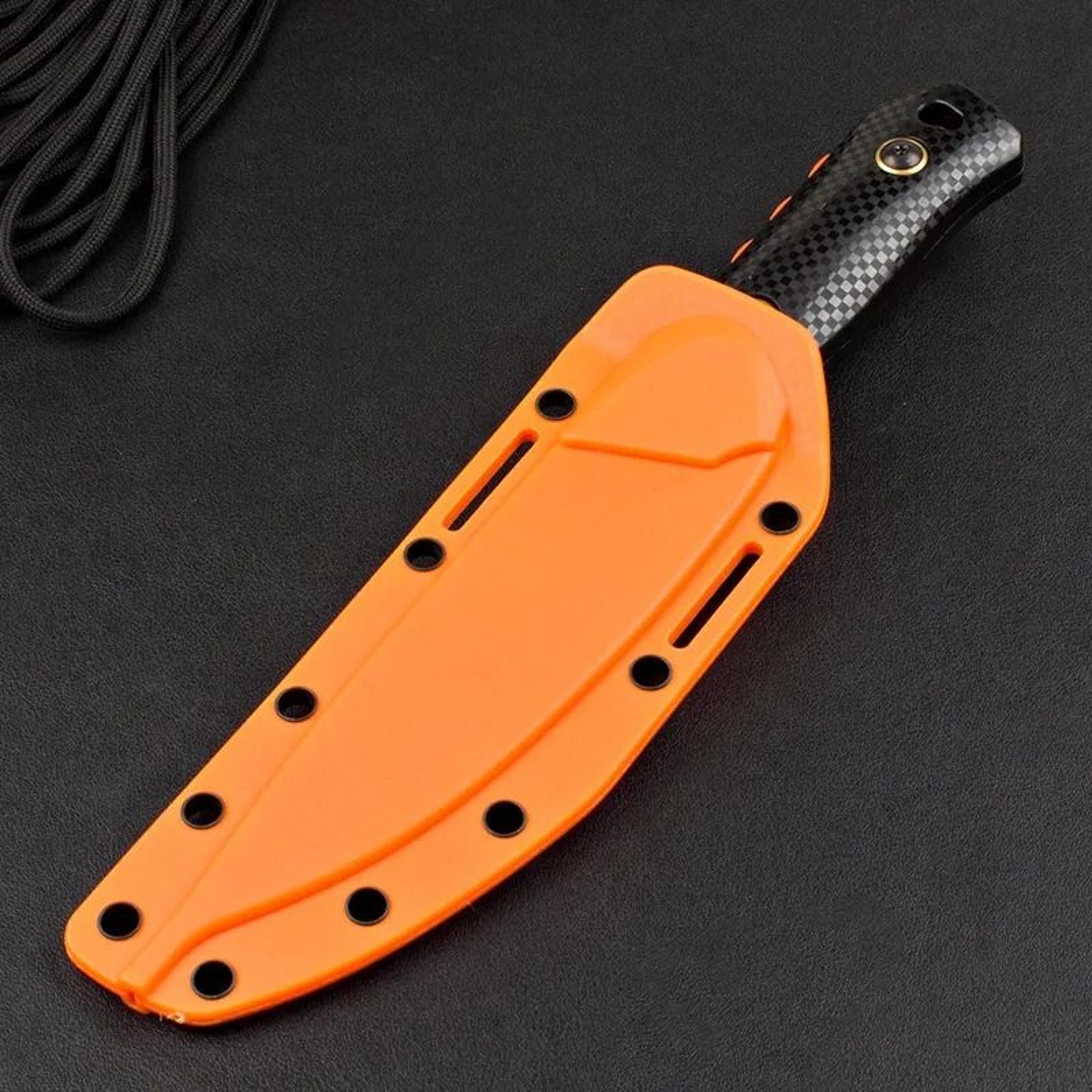 Steel Fixed Blade Knife Stonewash Outdoor Knife With Boltaron Sheath 2