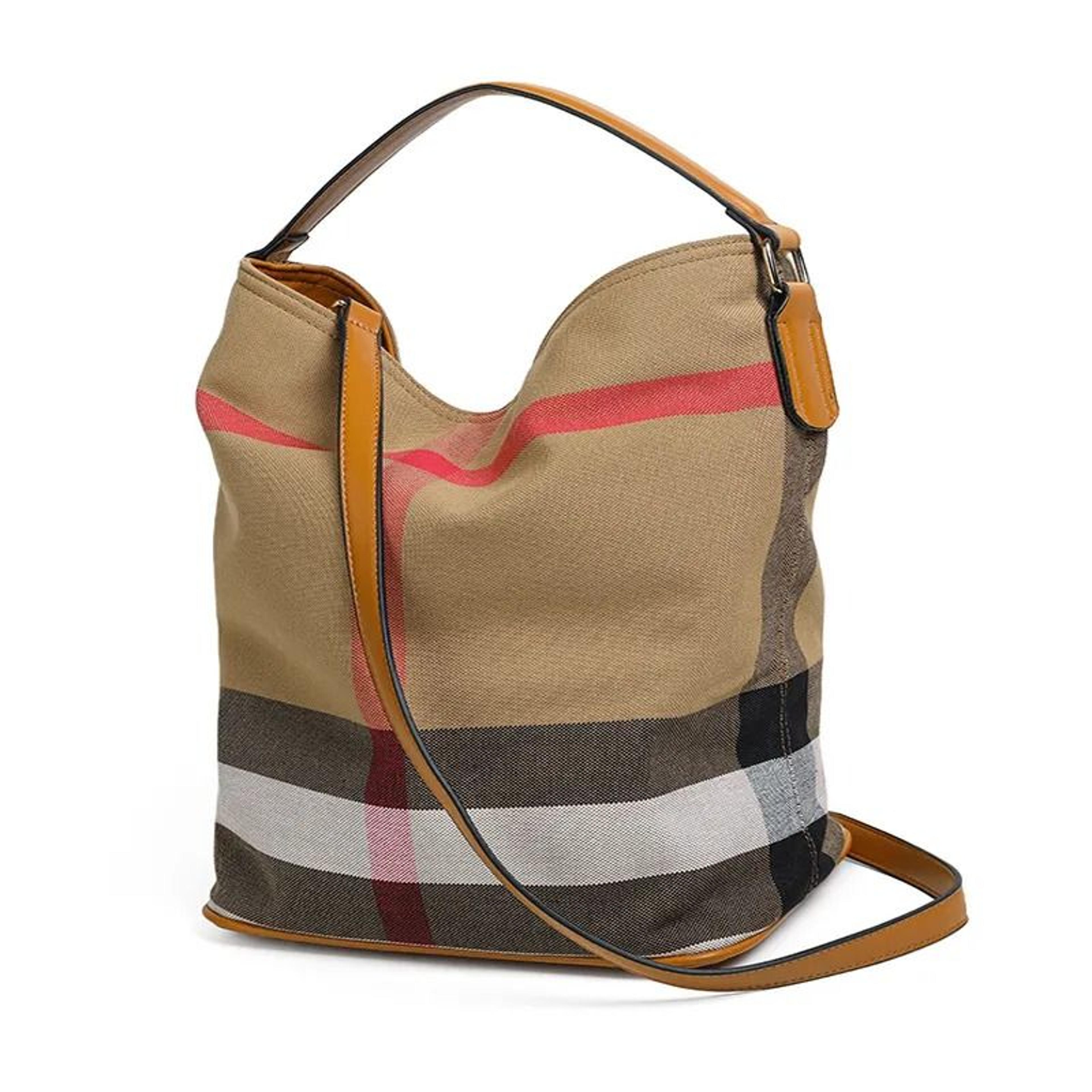 Plaid Canvas Shoulder Bag With Zipper Closure And Interior Pocket 1