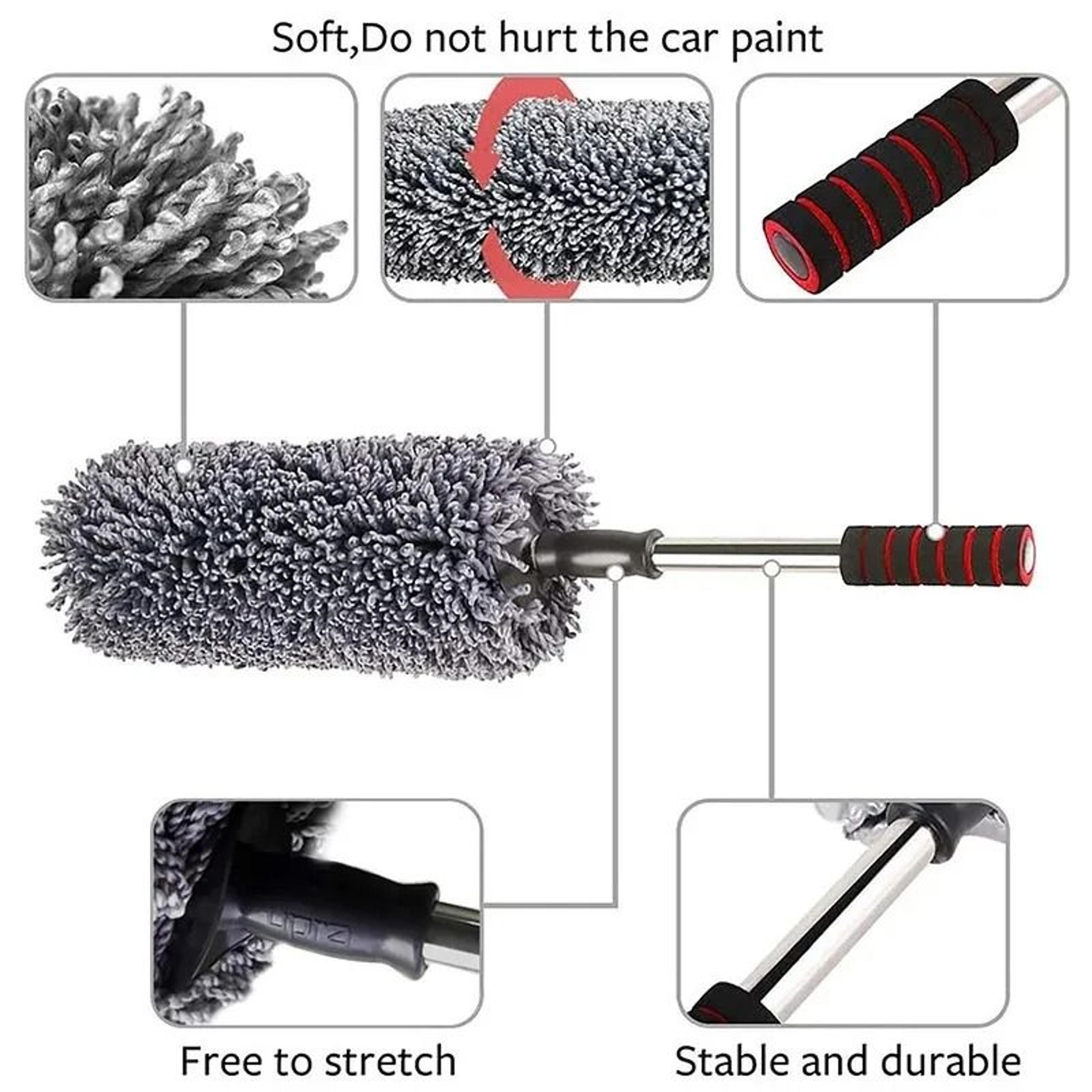Microfiber Car Cleaning Brush With Long Handle For Wax Application And Detailing 2