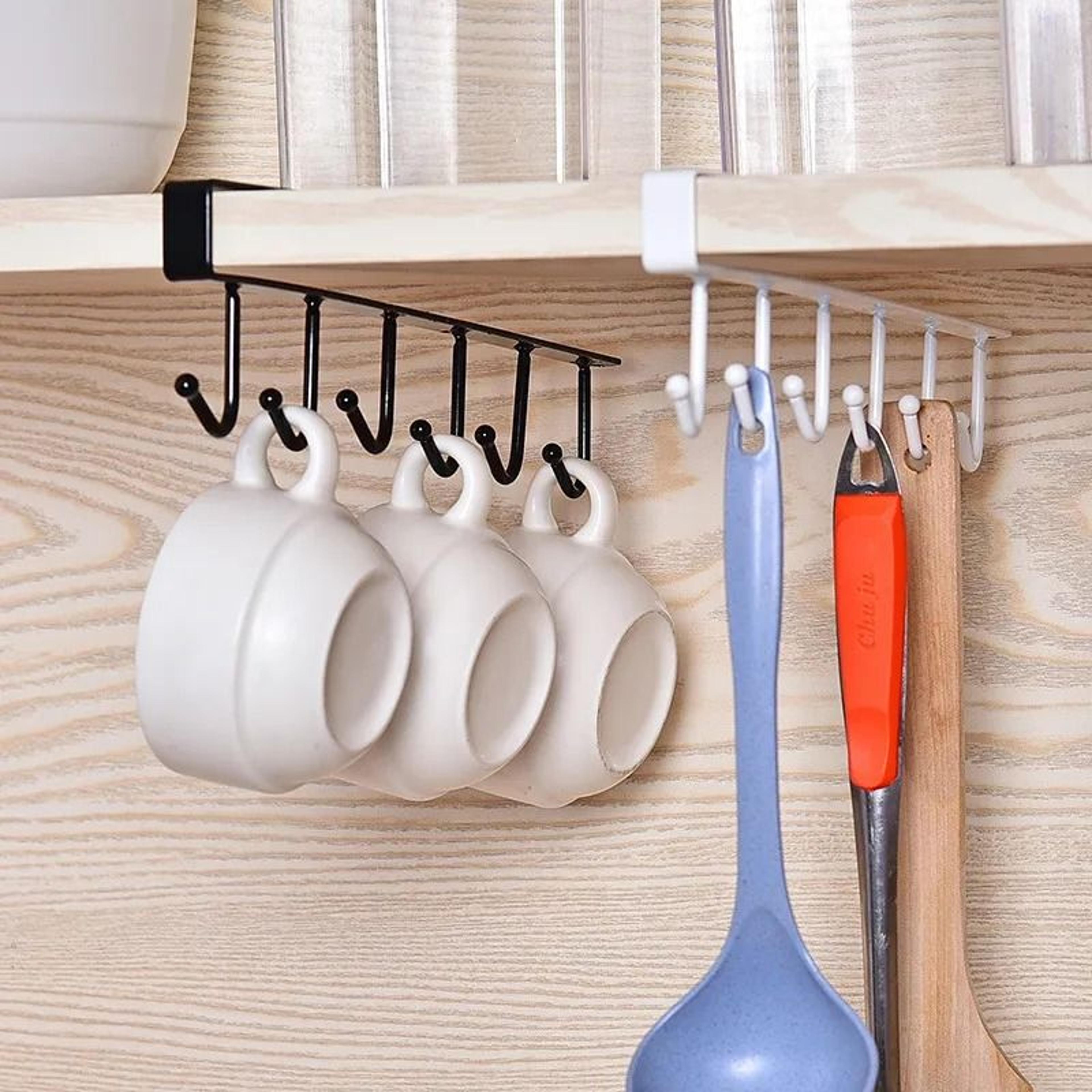 Under Cabinet Coffee Mug Rack With 6 Hooks Metal Kitchen Cup Organizer 4