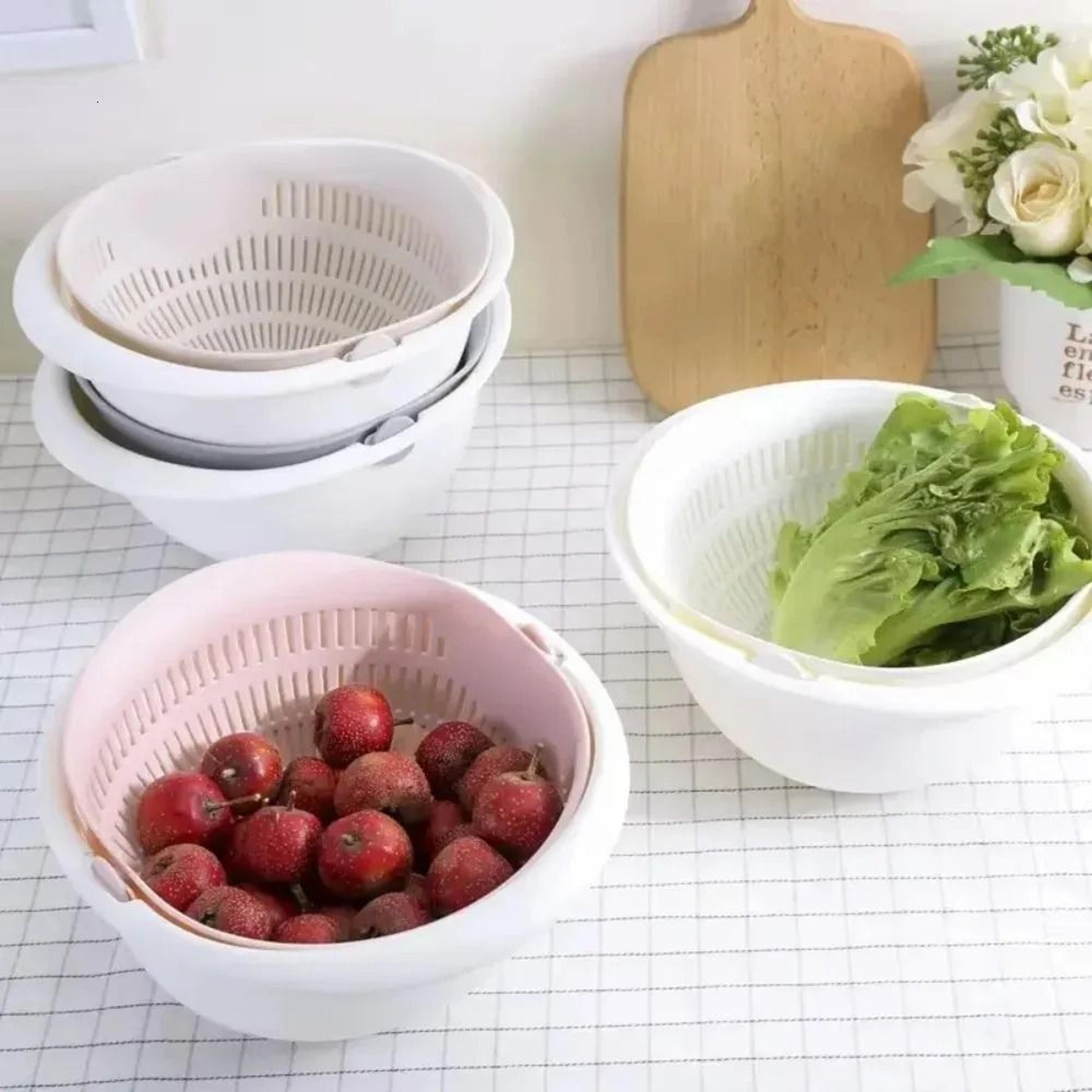 Rotating Double Layer Fruit And Vegetable Drainer With Removable Washing Bowl 5