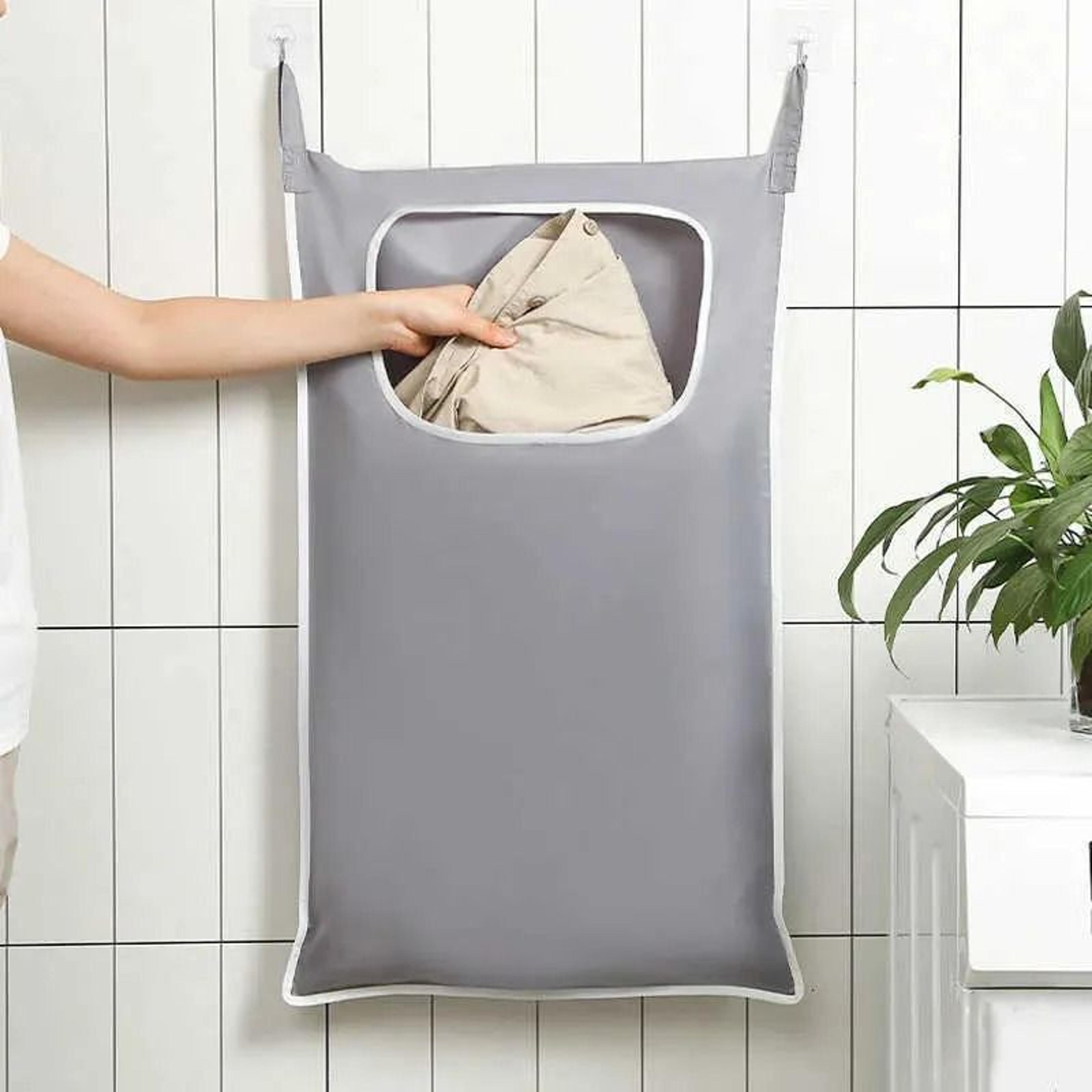 Hanging Laundry Basket Wall Mounted Dirty Clothes Storage Bag 0