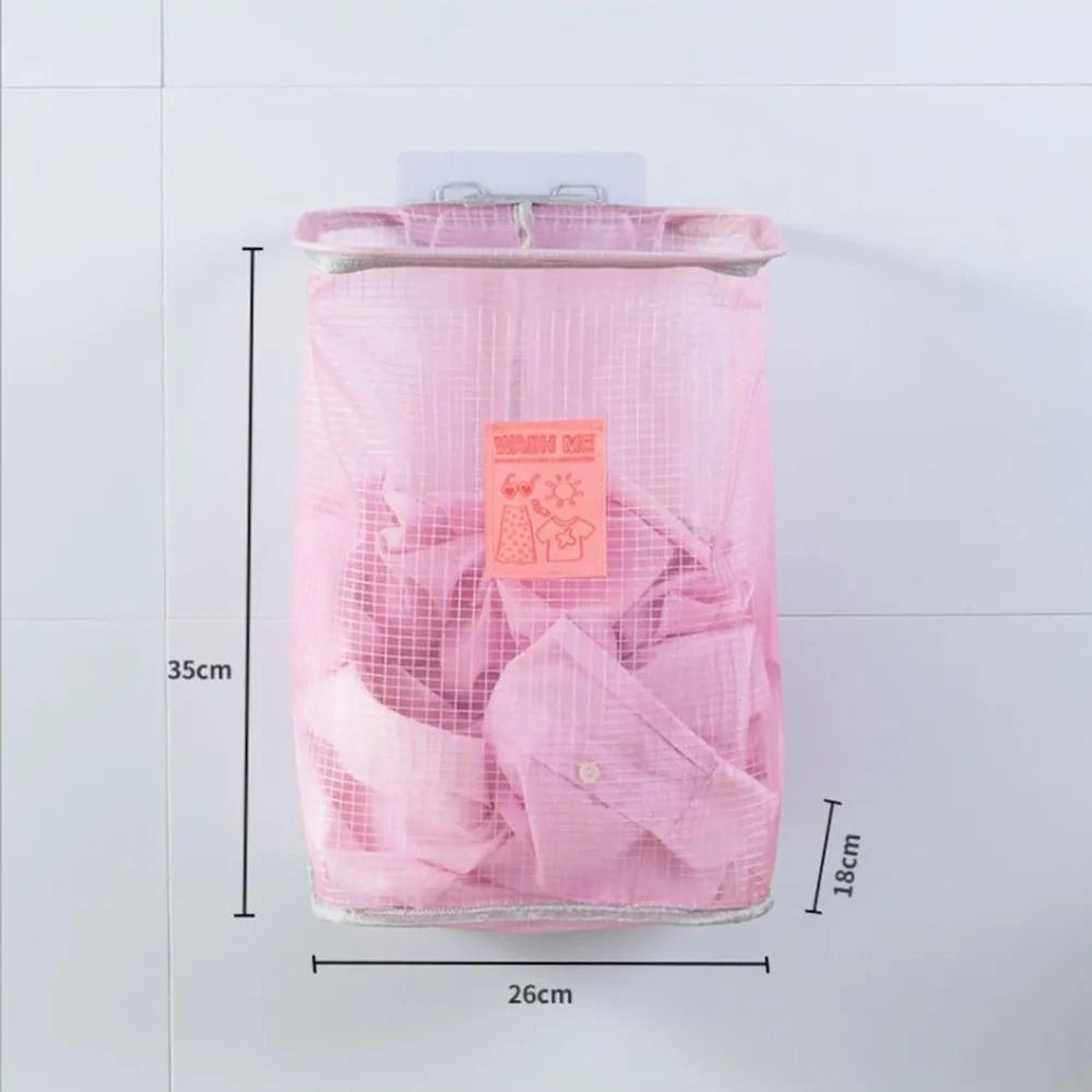 Folding Wall Mounted Laundry Basket Nylon Clothes Organizer For Bathroom 1