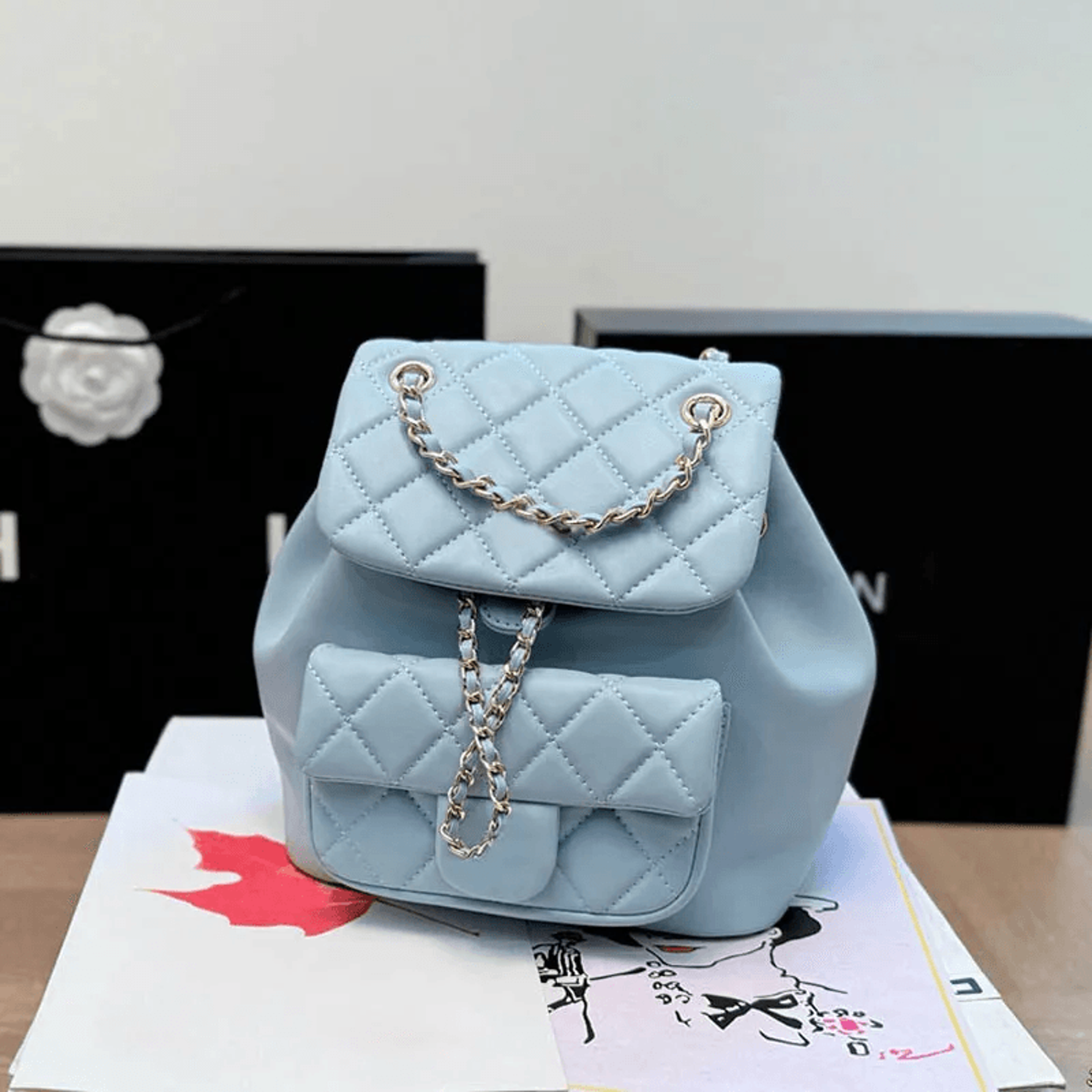 Womens Lambskin Leather Mini Backpack With Quilted Design Adjustable Straps And Gold Tone Hardware 0