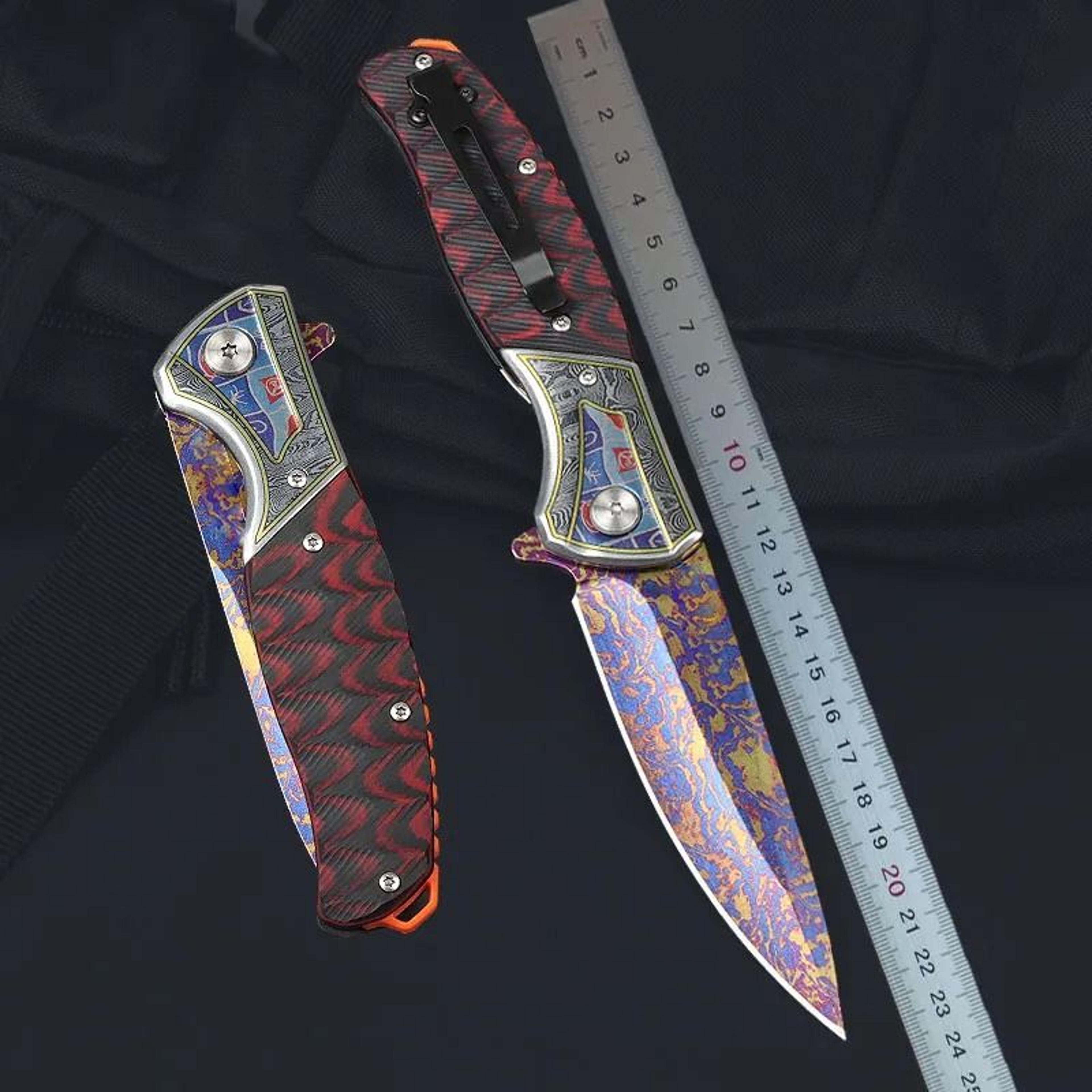 Flipper Folding Pocket Knife With Titanium Coated Blade And G10 Steel Handle 3