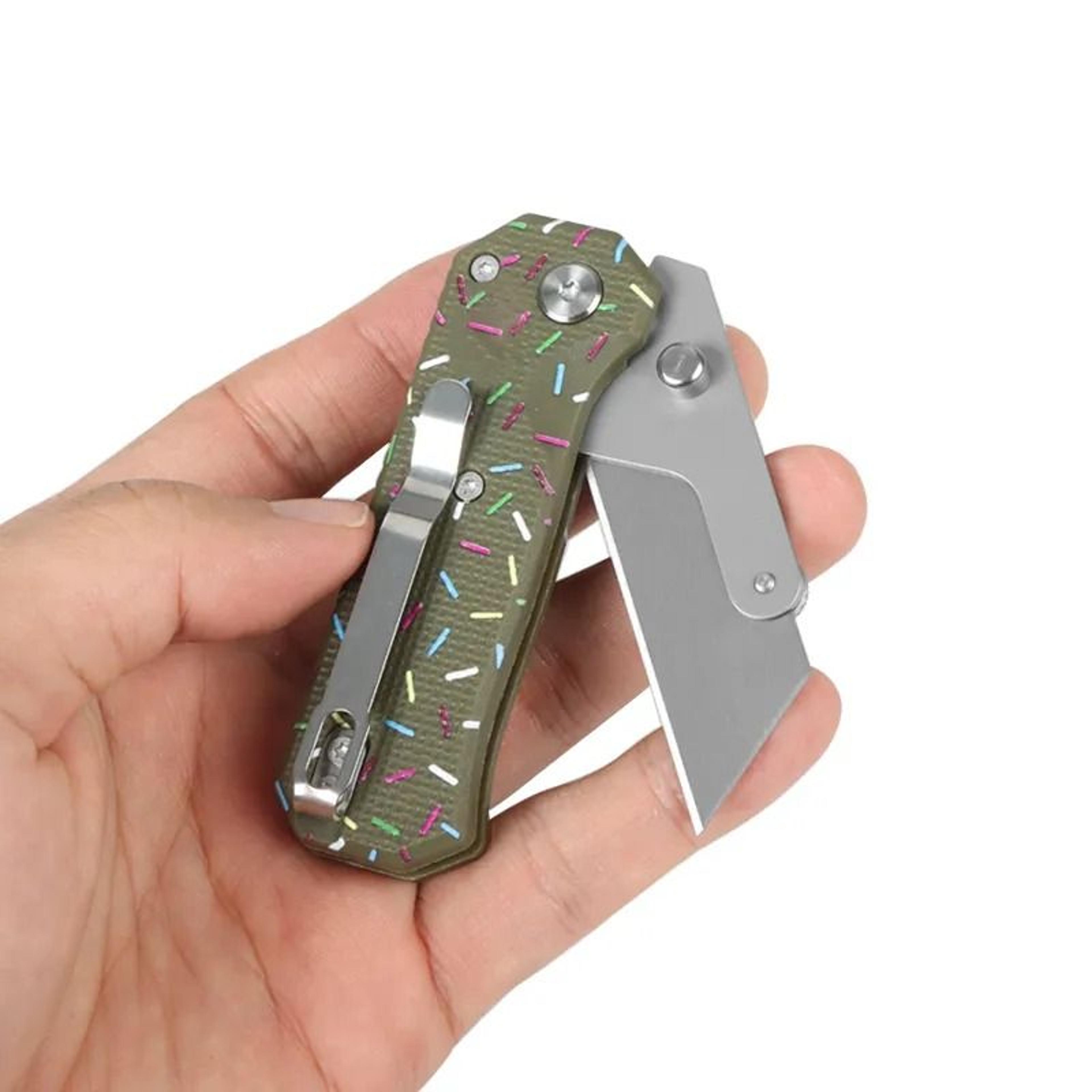Steel Folding Utility Knife With Titanium Coated Tanto Blade GRN Handle And Pocket Clip 2