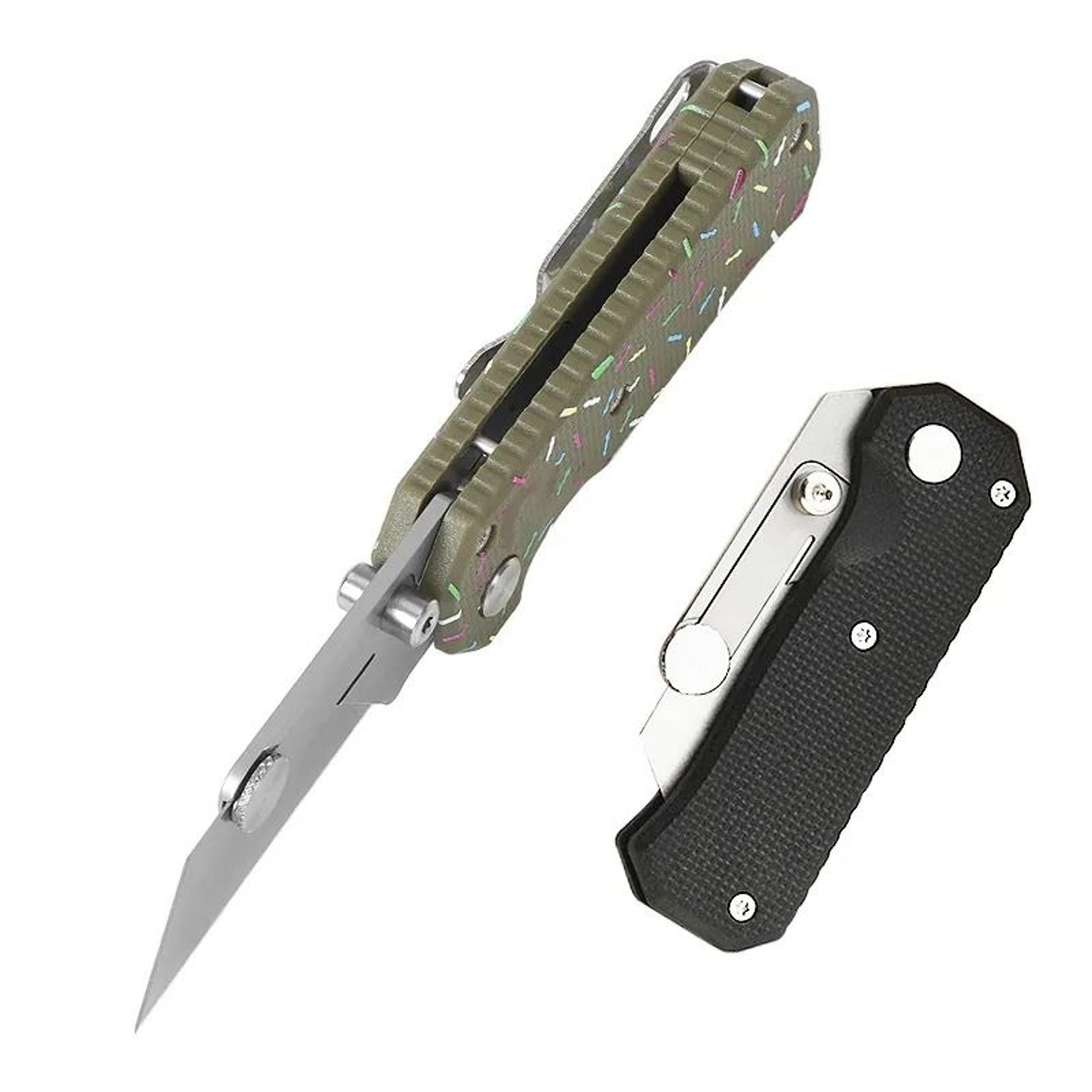 Steel Folding Utility Knife With Titanium Coated Tanto Blade GRN Handle And Pocket Clip 4