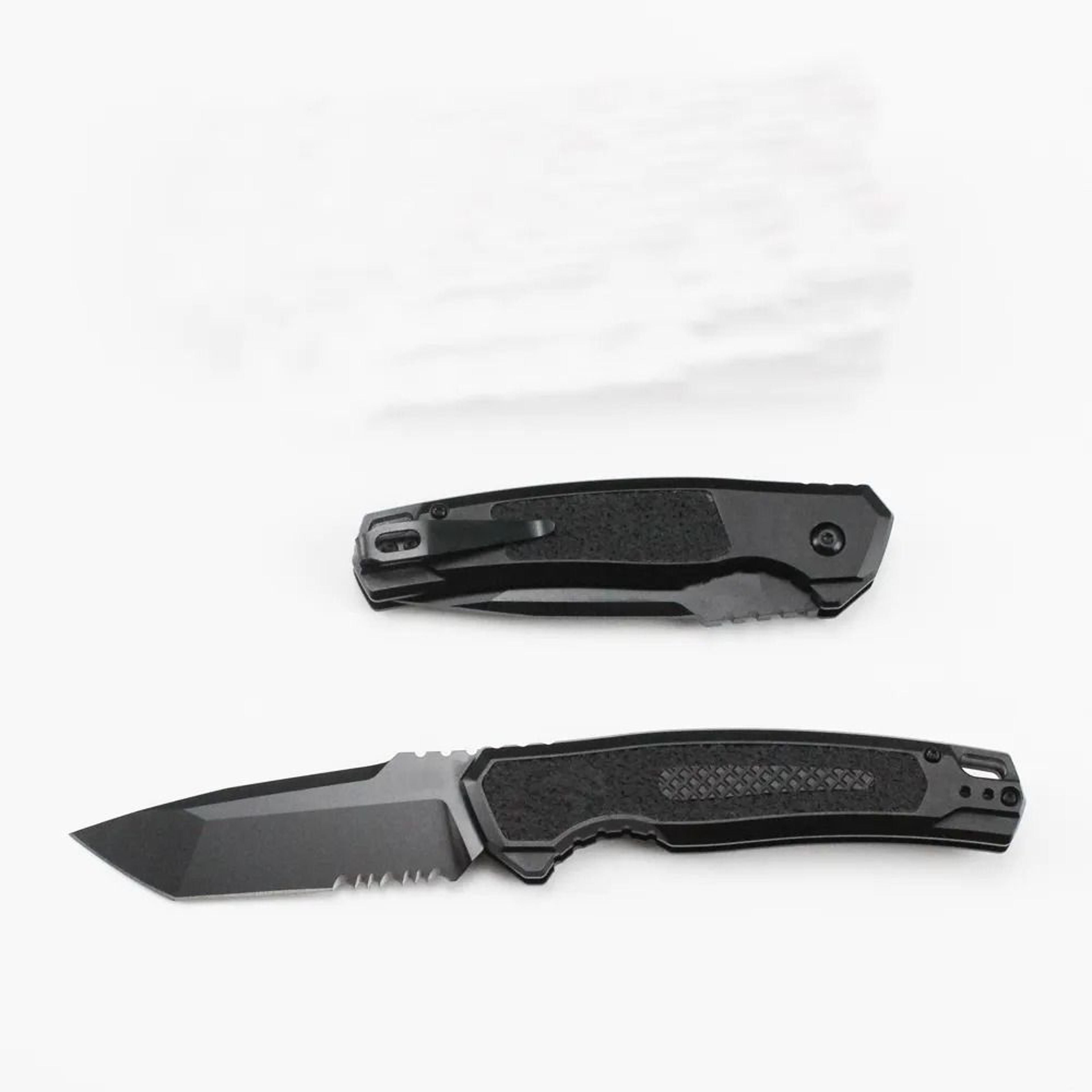 Tactical Knife With Titanium Coated Serrated Blade And CNC Aluminum Handle 1