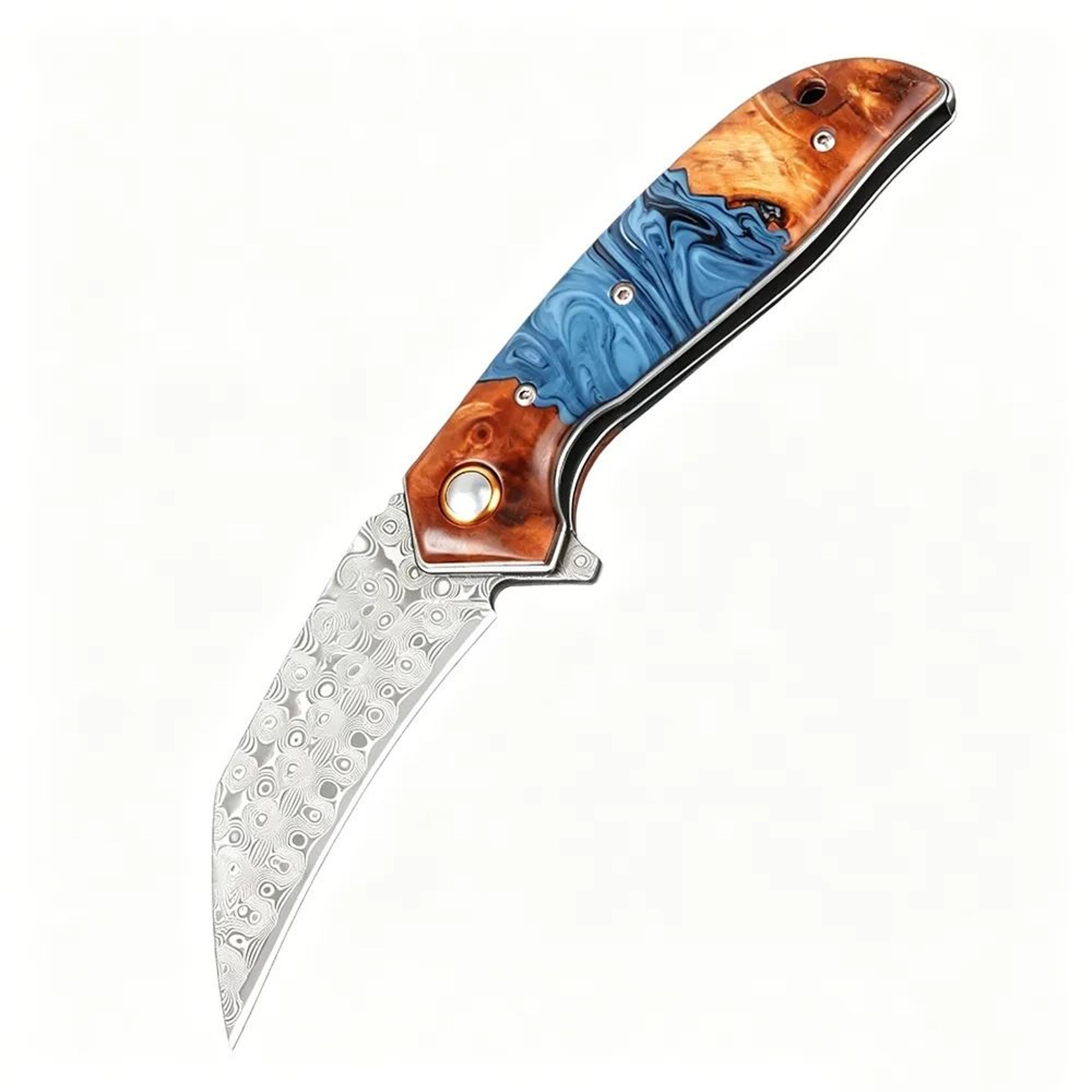 Steel Flipper Folding Pocket Knife With Shadow Wood And Steel Handle 1