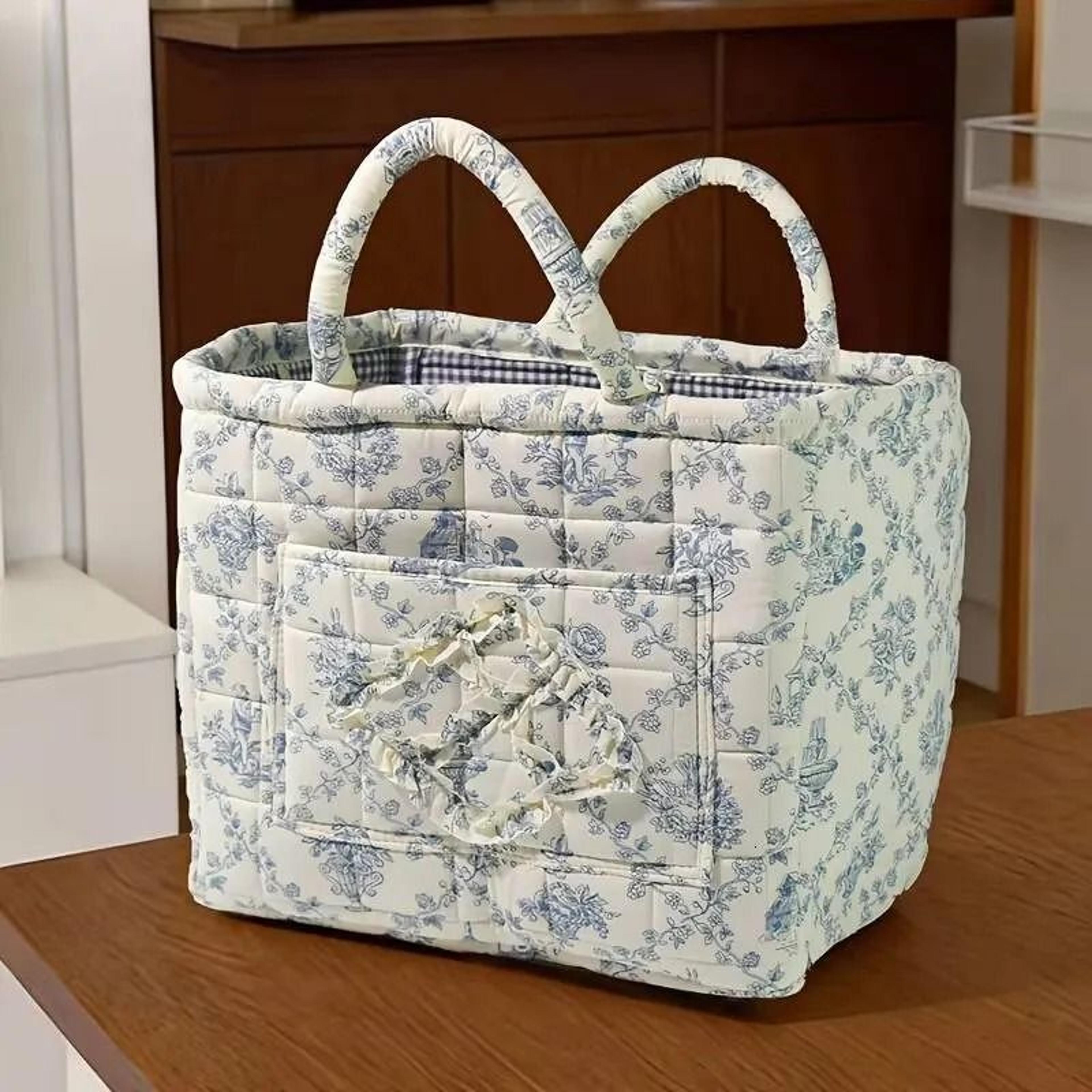 Large Foldable Quilted Canvas Laundry Storage Basket With Fabric Handles 0