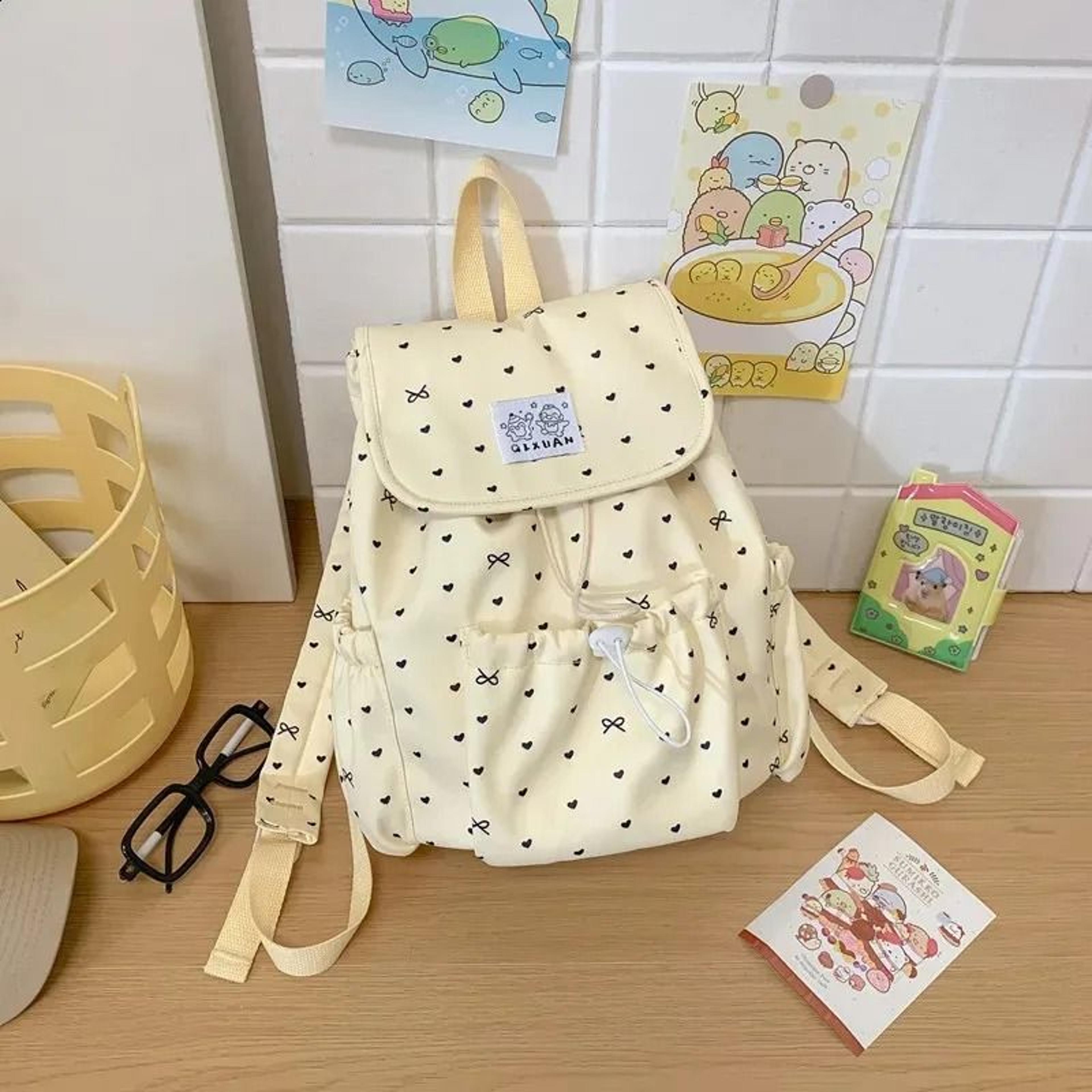 Polka Dot Drawstring Womens Backpack With Bow Detail 2