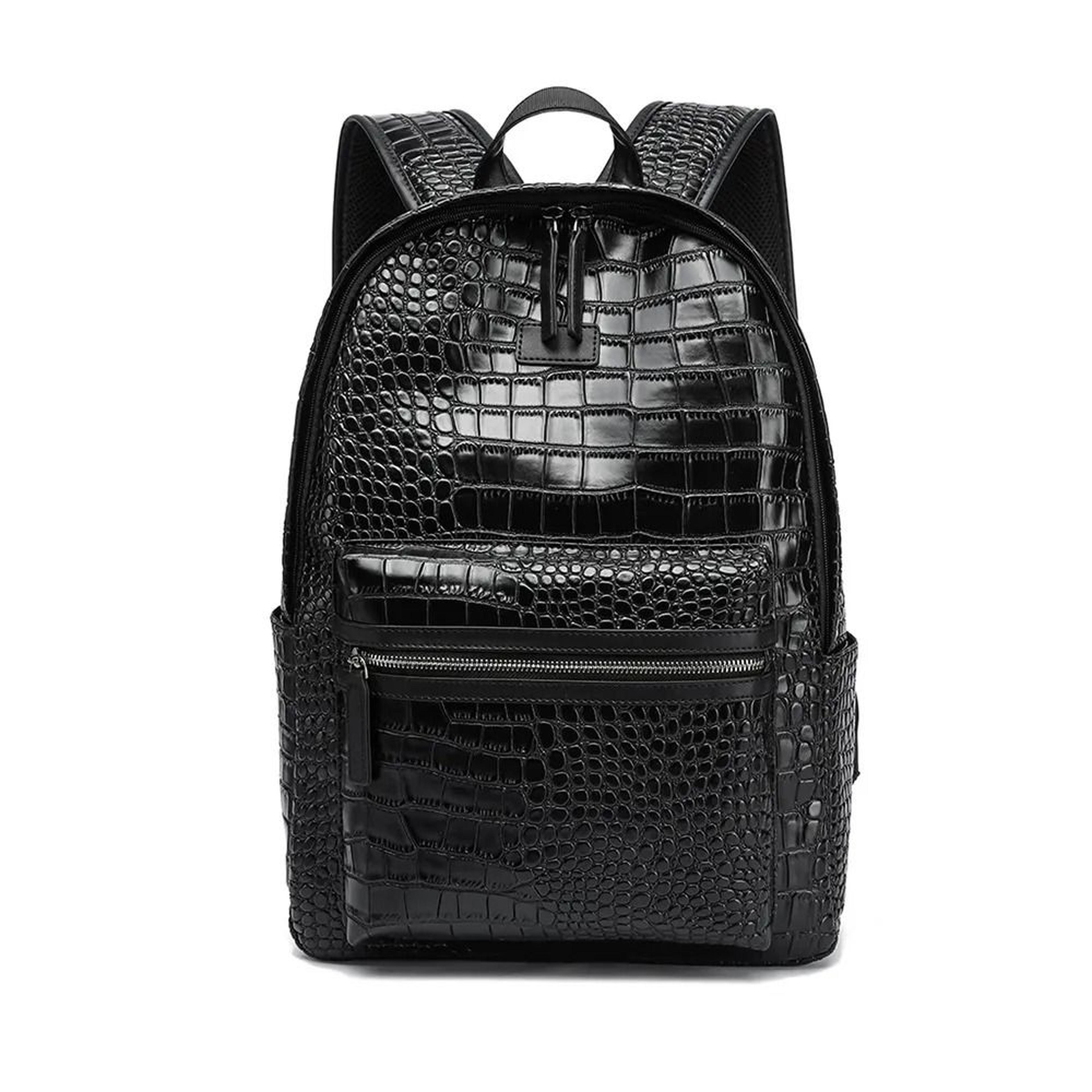 Women CrocodileEmbossed Leather Backpack Large Capacity Commuter Bag 1