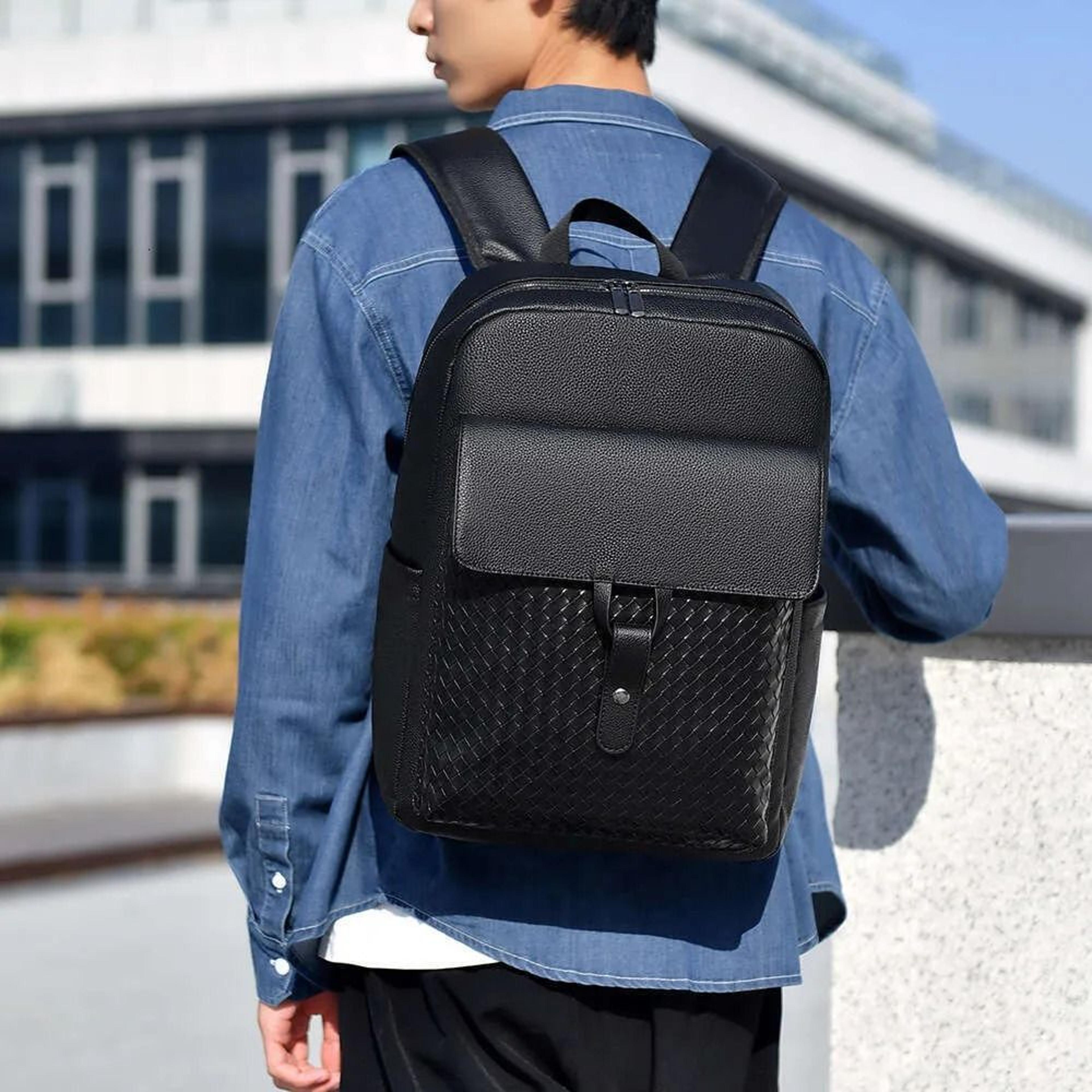 woven large capacity laptop backpack for men for business travel and commuting