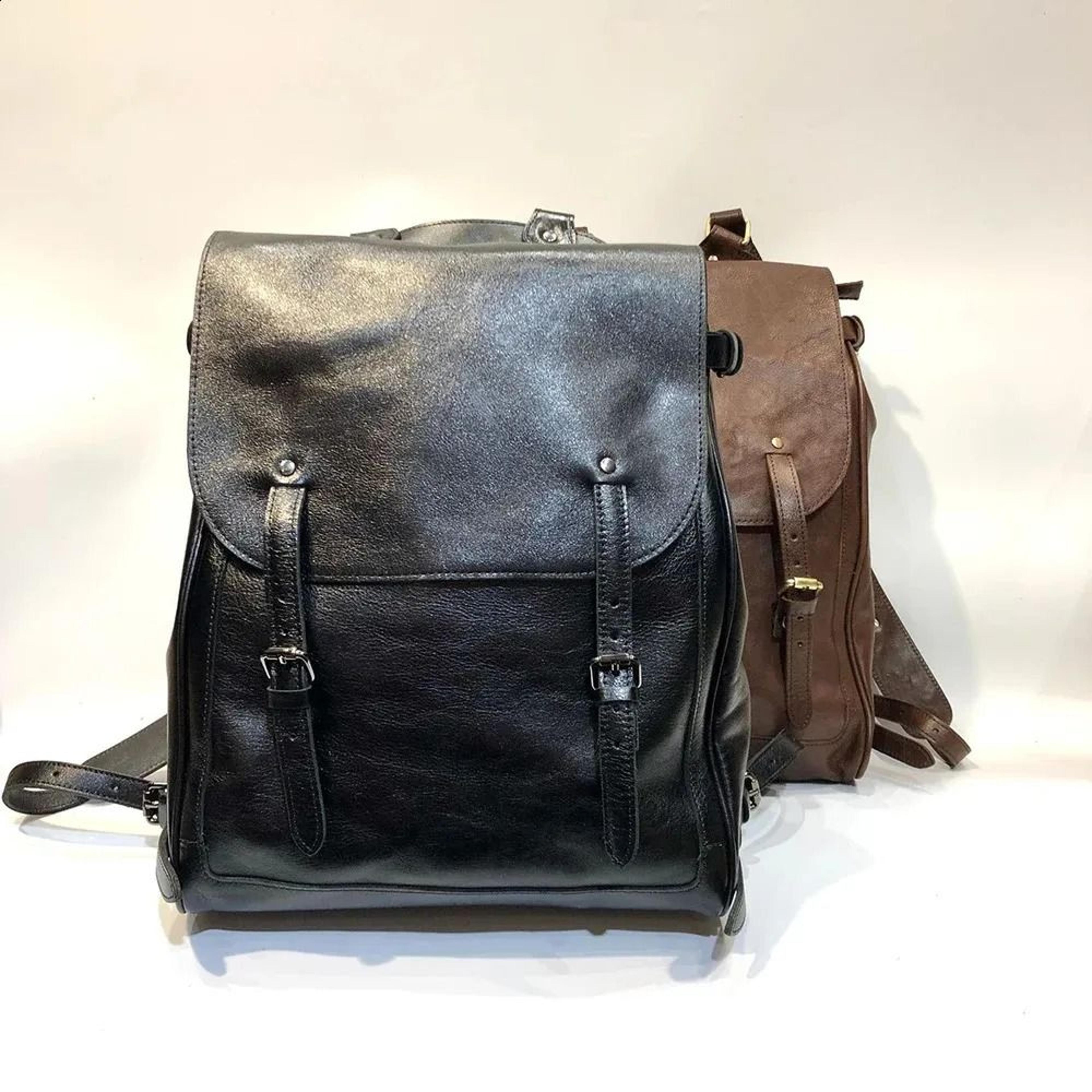 Genuine Cowhide Leather Backpack Large Capacity Laptop Rucksack 3