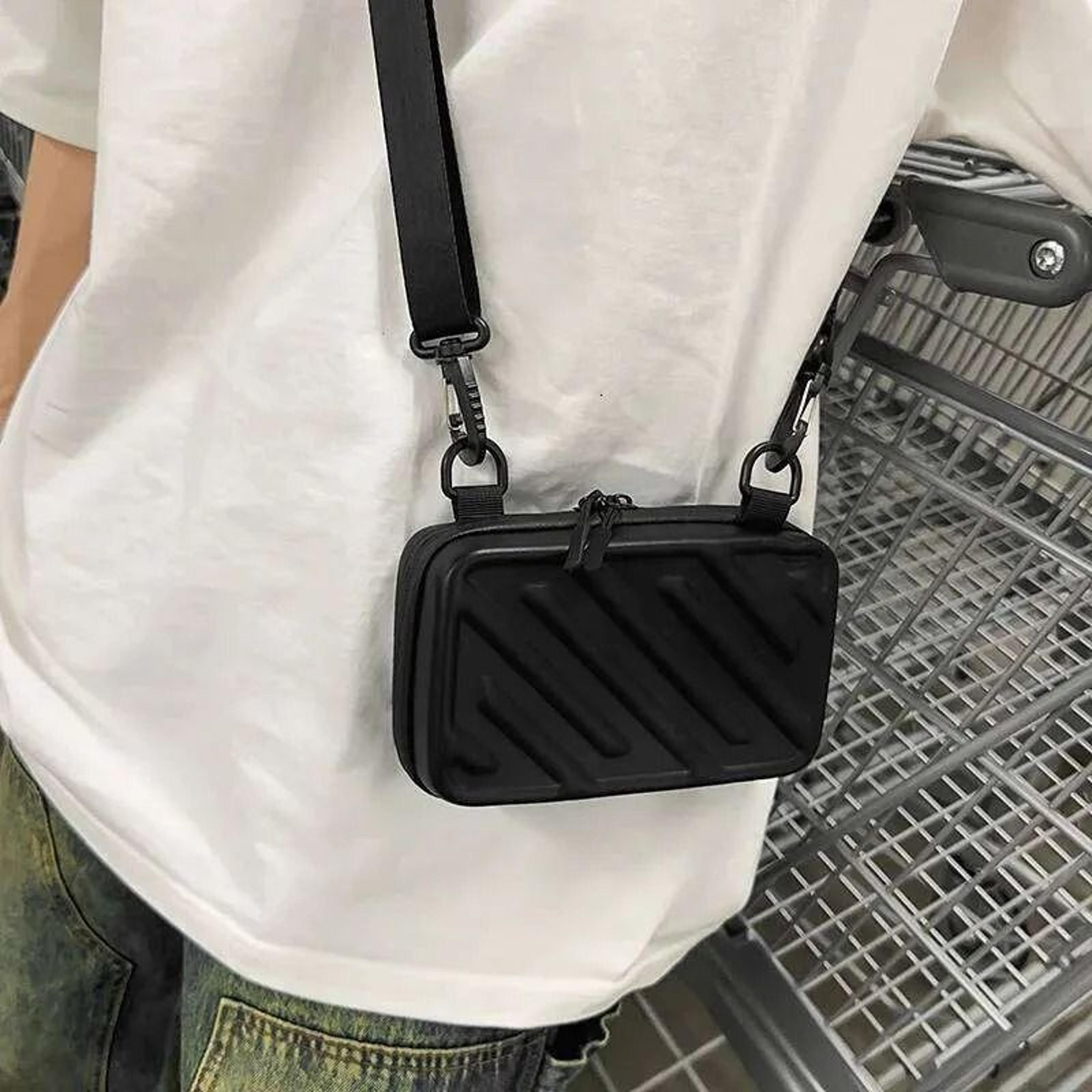 Diagonal Striped Crossbody Bag With Structured Pressed Shell And Adjustable Strap 0
